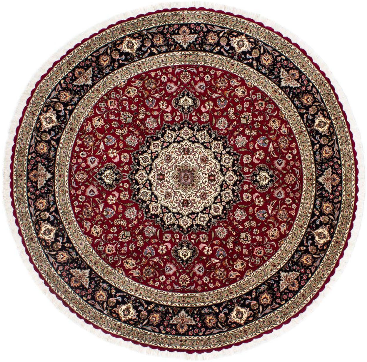 Orientteppich Perser - Täbriz - Royal rund - 245 x 245 cm - dunkelrot, morgenland, rund, Höhe: 7 mm, Wohnzimmer, Handgeknüpft, Einzelstück mit Zertifikat | Kurzflor-Teppiche