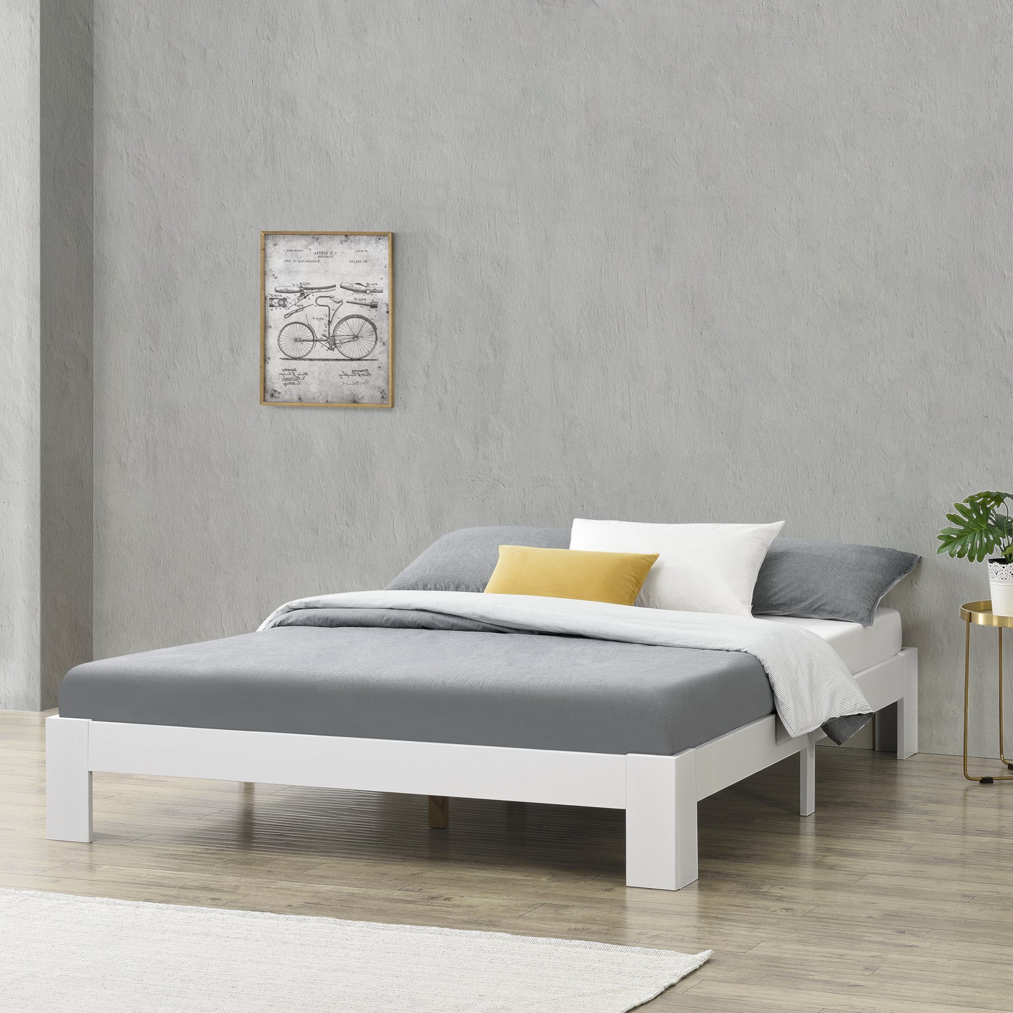 en.casa Holzbett, Raisio Doppelbett 180x200 cm Weiß günstig online kaufen