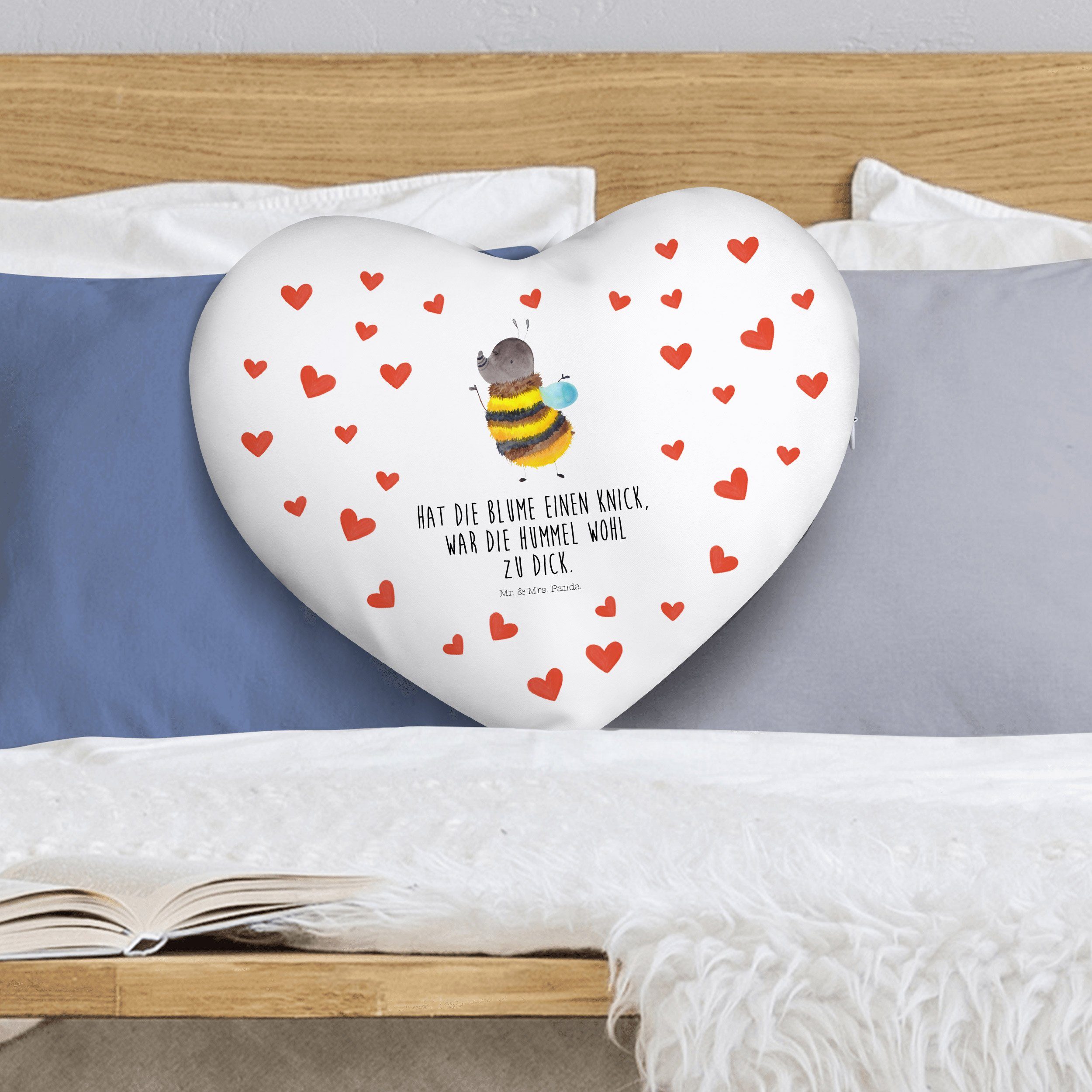 Mr. & Mrs. Tiere, Dekokissen Geschenk, - Panda Herzform, Hummel flauschig Herz, Biene, Gut - Weiß