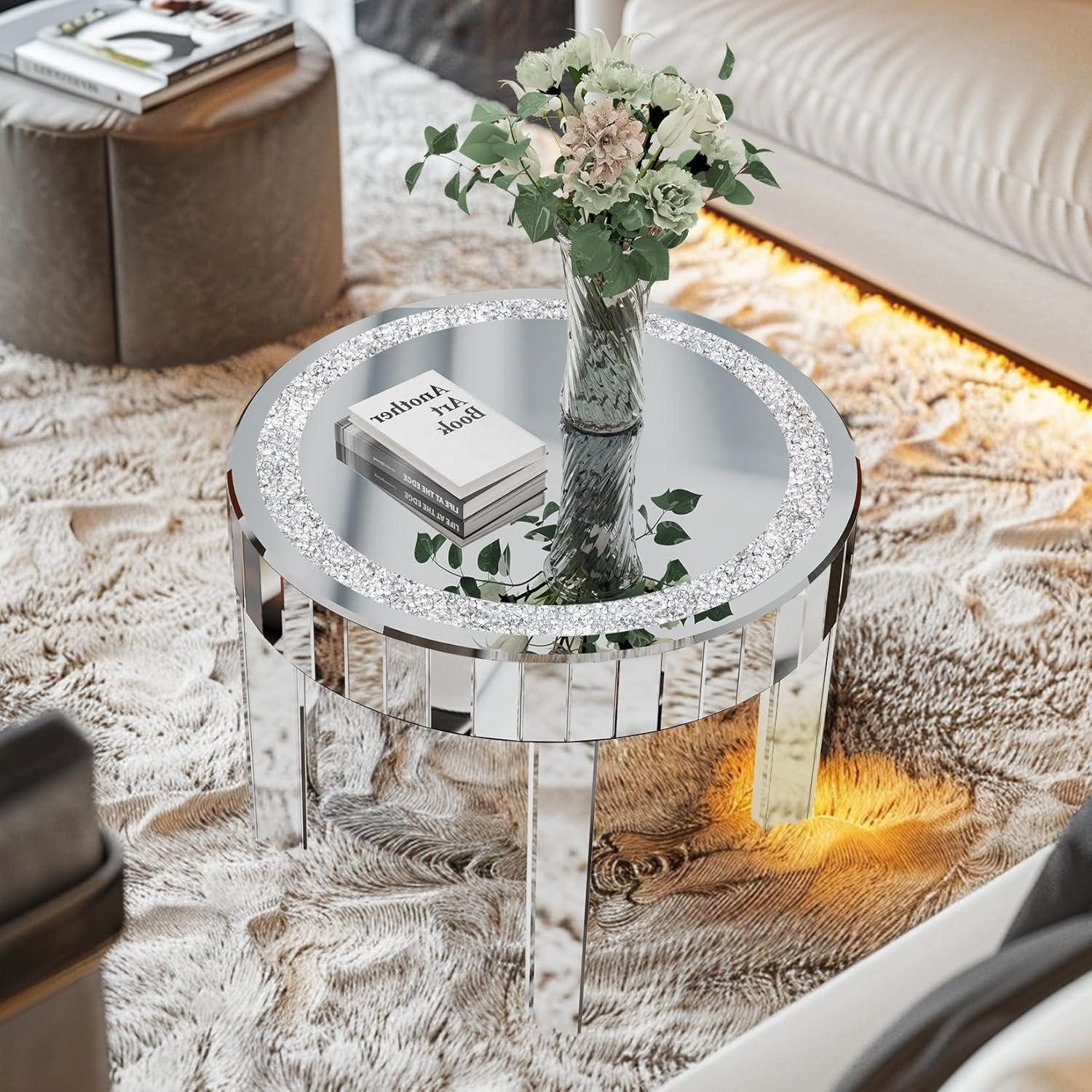 LuxusKollektion Beistelltisch Runder Silber Glastisch Kristall Ø60cm Modern Luxus 60×60×50 cm