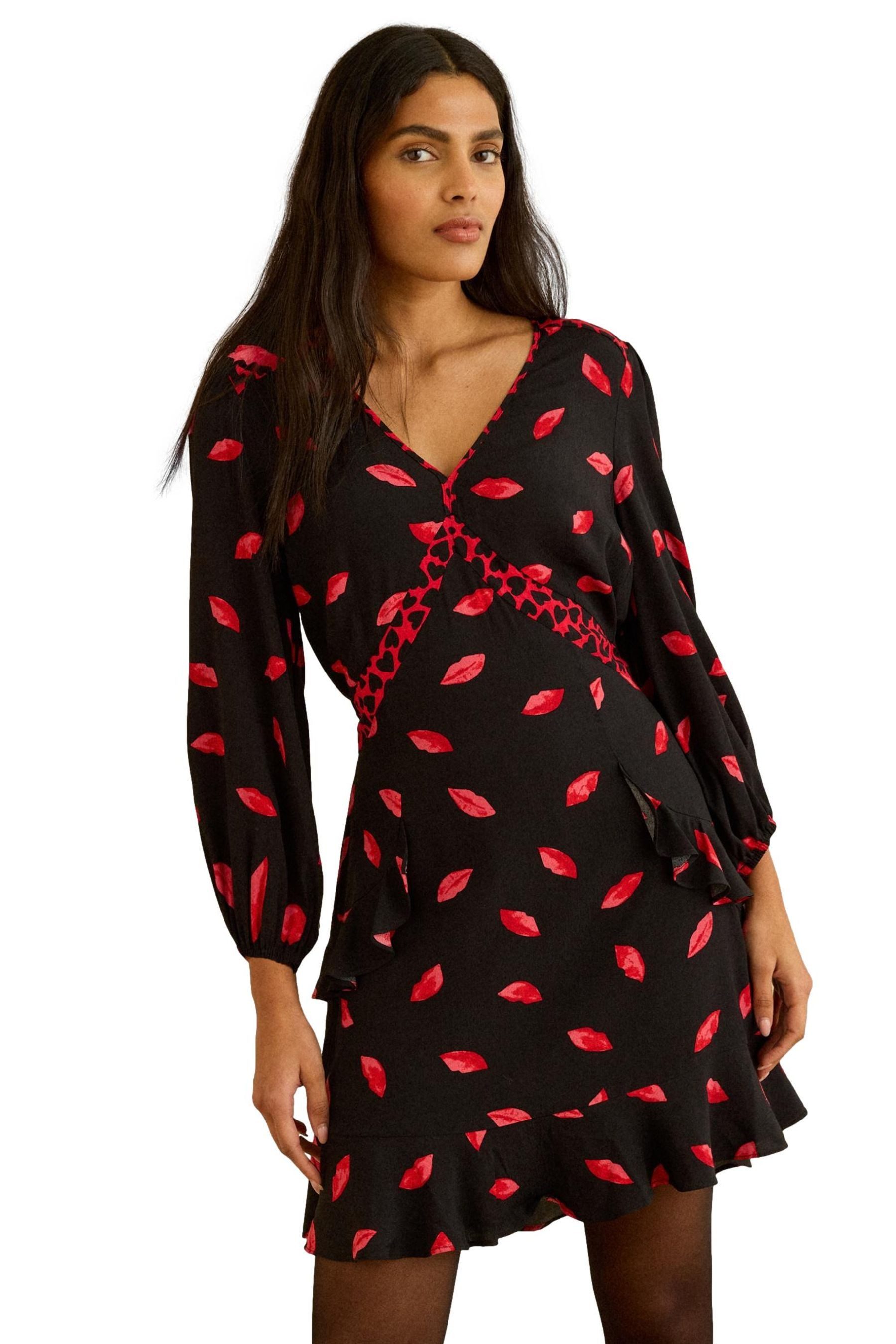 Minikleid Love & Roses Minikleid mit V-Ausschnitt + Rüschen