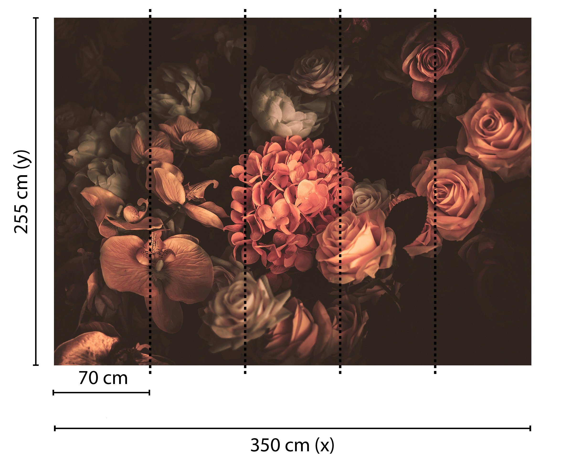 living walls Fototapete Designwalls Romantic Flowers 2, glatt, (5 St), Vlies, Wand, Schräge, Decke