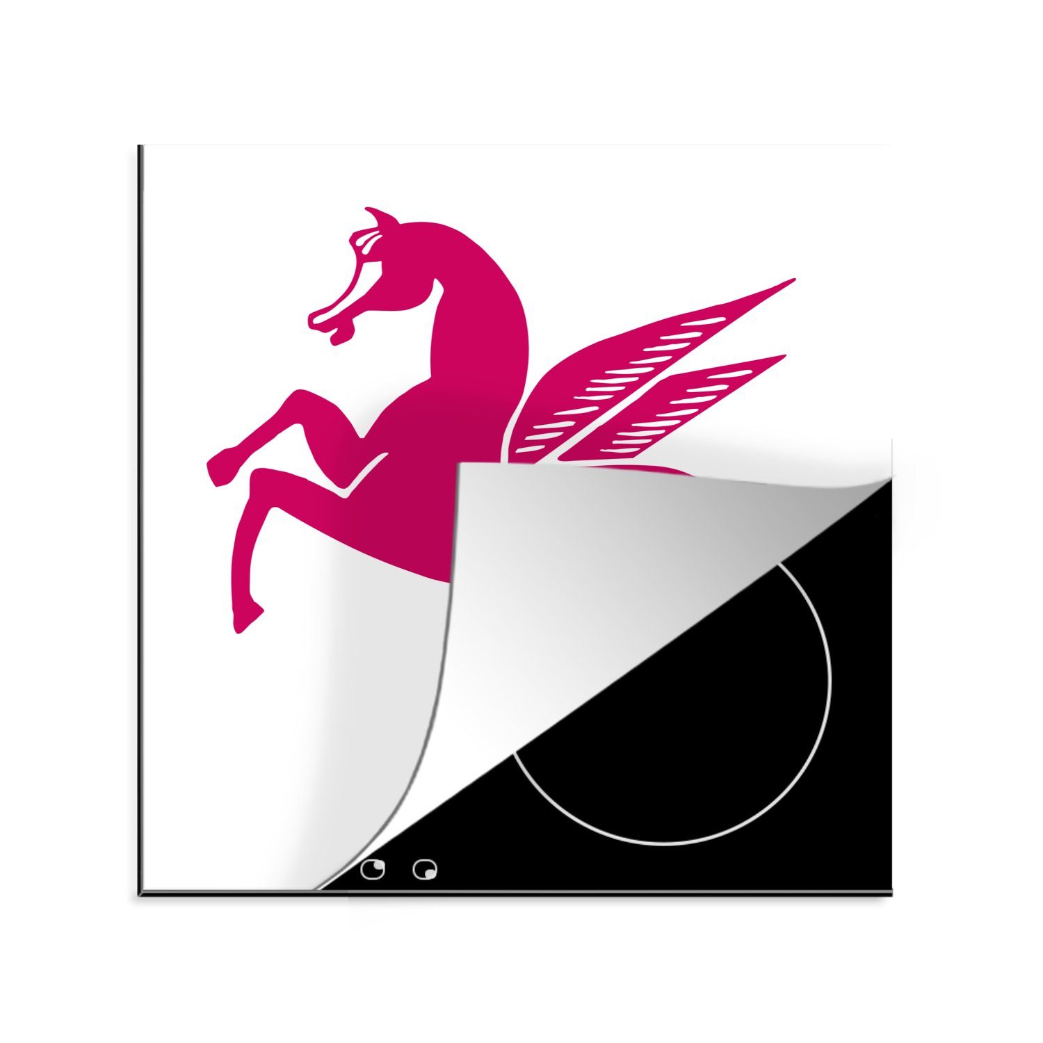 MuchoWow Herdblende-/Abdeckplatte Eine rosa Illustration von Pegasus, Vinyl, (1 tlg), 78x78 cm, Ceranfeldabdeckung, Arbeitsplatte für küche