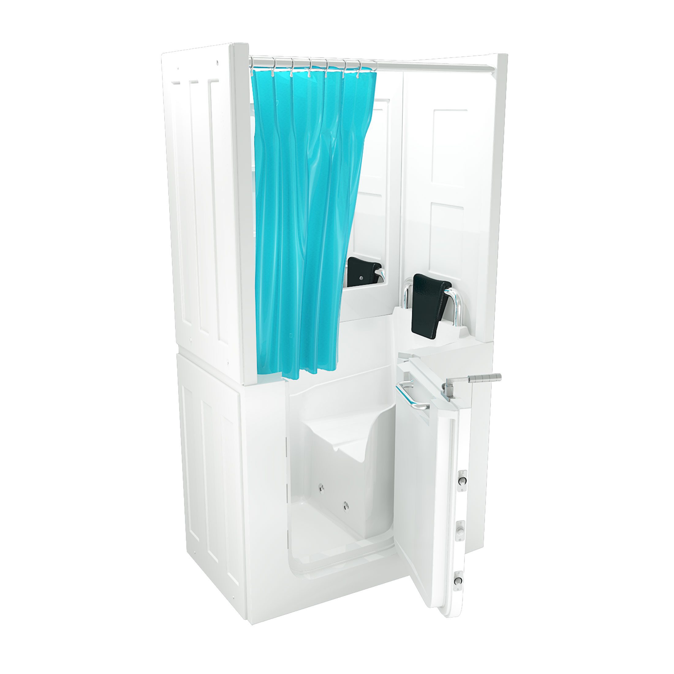 AcquaVapore Komplettdusche Seniorendusche Wanne Whirlpool S08D-WP-C-R 110x68x205cm, inklusive Duschwanne, Integrierte Massagedüsen, Nackenstütze, Extra Tief, Whirlpool Jets