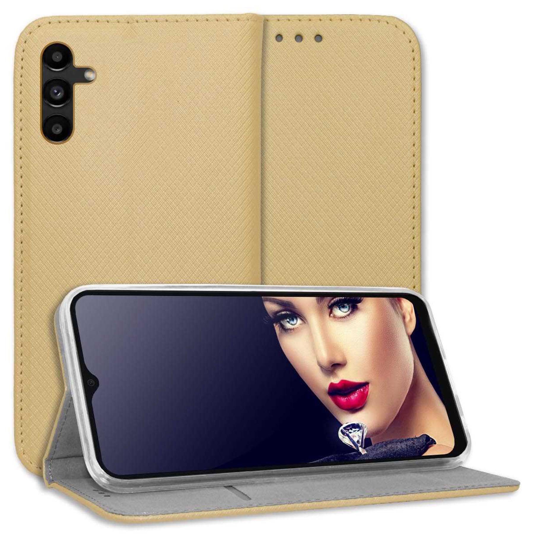 mtb more energy Smartphone-Hülle Smart Magnet für Samsung Galaxy A13 5G, Gold, Bookstyle Klapphülle Cover Wallet Case aus Kunstleder