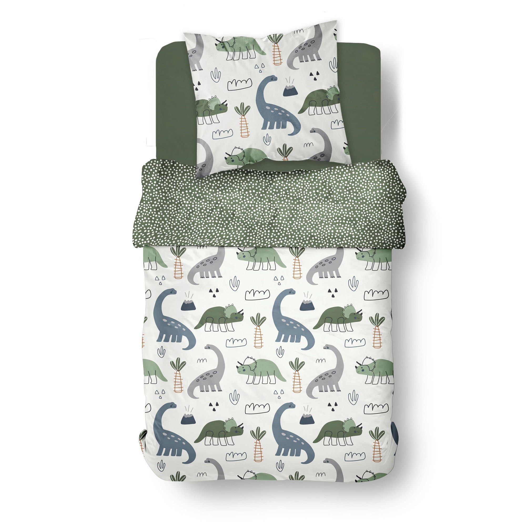 Dinosaurier Bettwäsche-Set Für Kinder – 2-teilig, 135x200 Cm + 80x80 Cm, Mit Reißverschluss, Dino-Motiv