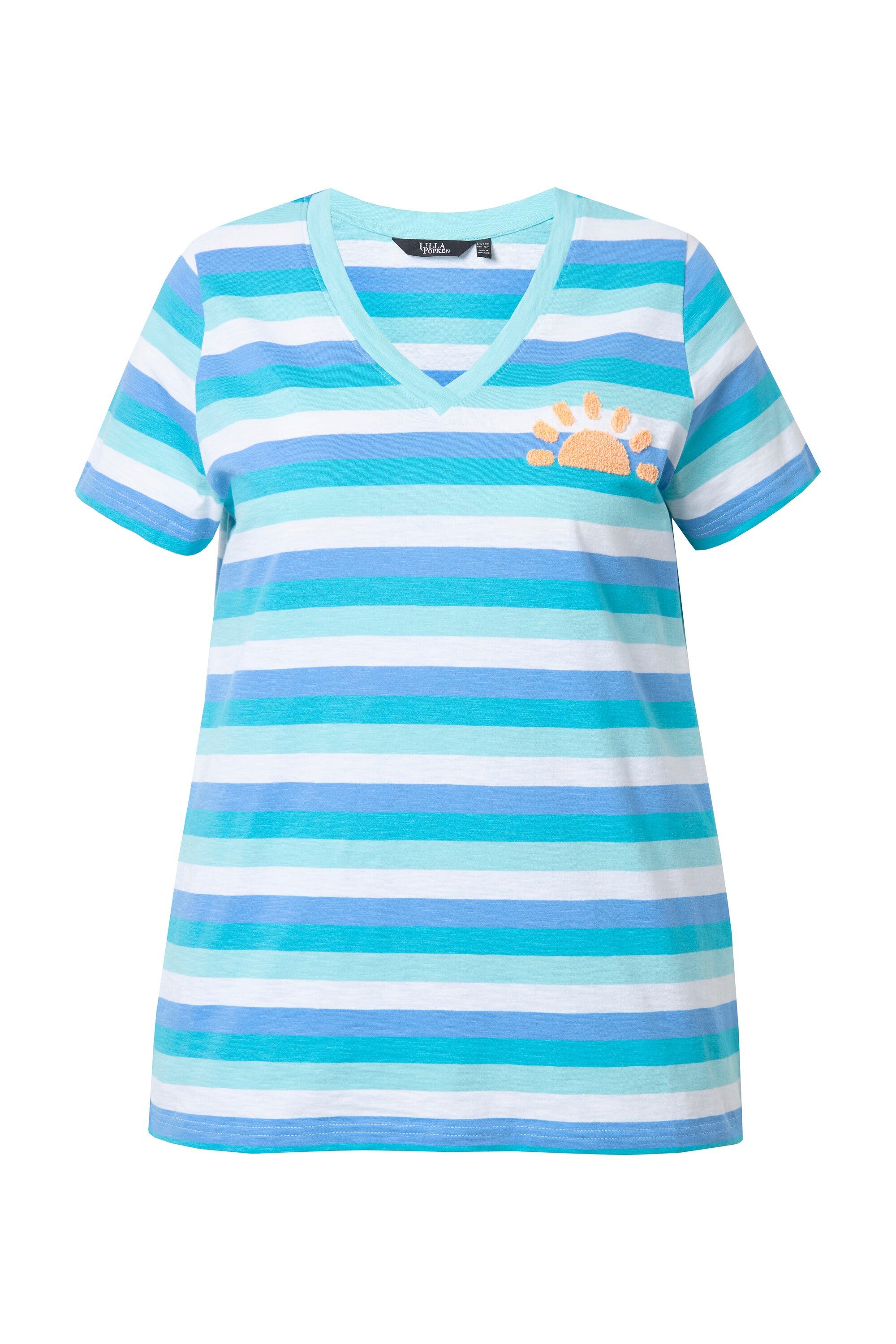Ulla Popken T-Shirt Ringelshirt Sonne A-Linie V-Ausschnitt Halbarm – Bild 2 von 4