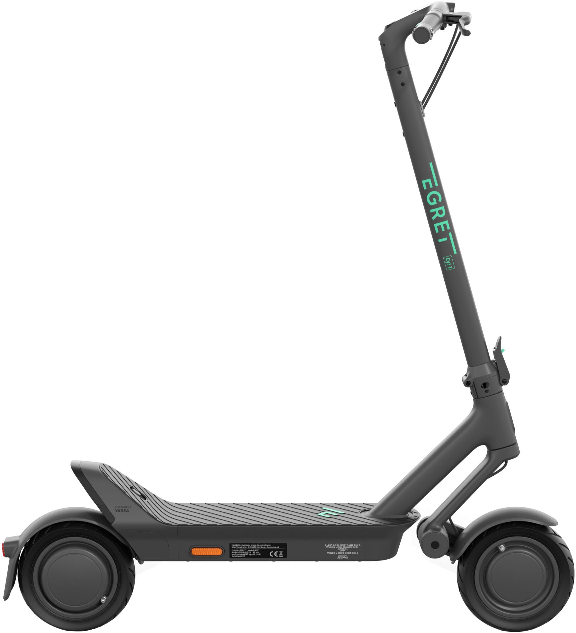 Egret E-Scooter Egret Ey! 1, 500 W, 20 km/h, (ABE, Ladegerät, Montagewerkzeug, Schrauben, Ventilverlängerung), Electric Scooter, mit Straßenzulassung, bis zu 65 km Reichweite