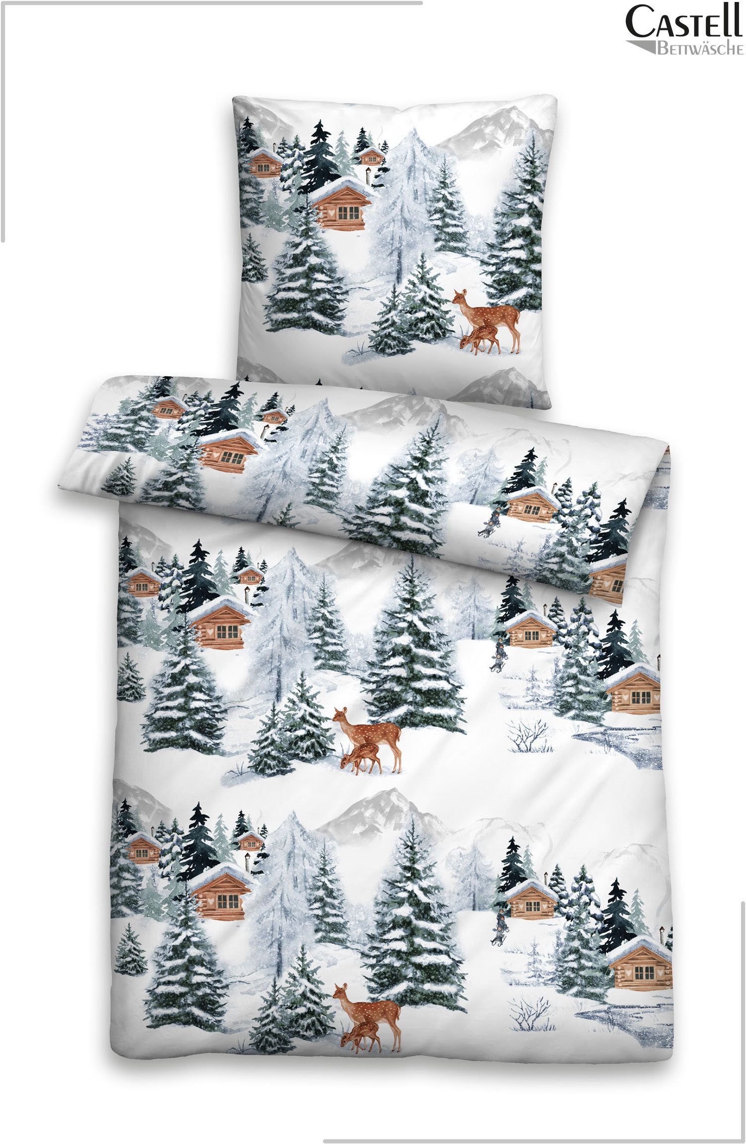 Castell - Markenbettwäsche Bettwäsche 0350367 Polycotton-Biber Bettwäsche 65% Baumwolle, 25% Polyester, Polycotton, 2 teilig, wärmend weich, Reißverschluss, Win – Bild 2 von 5