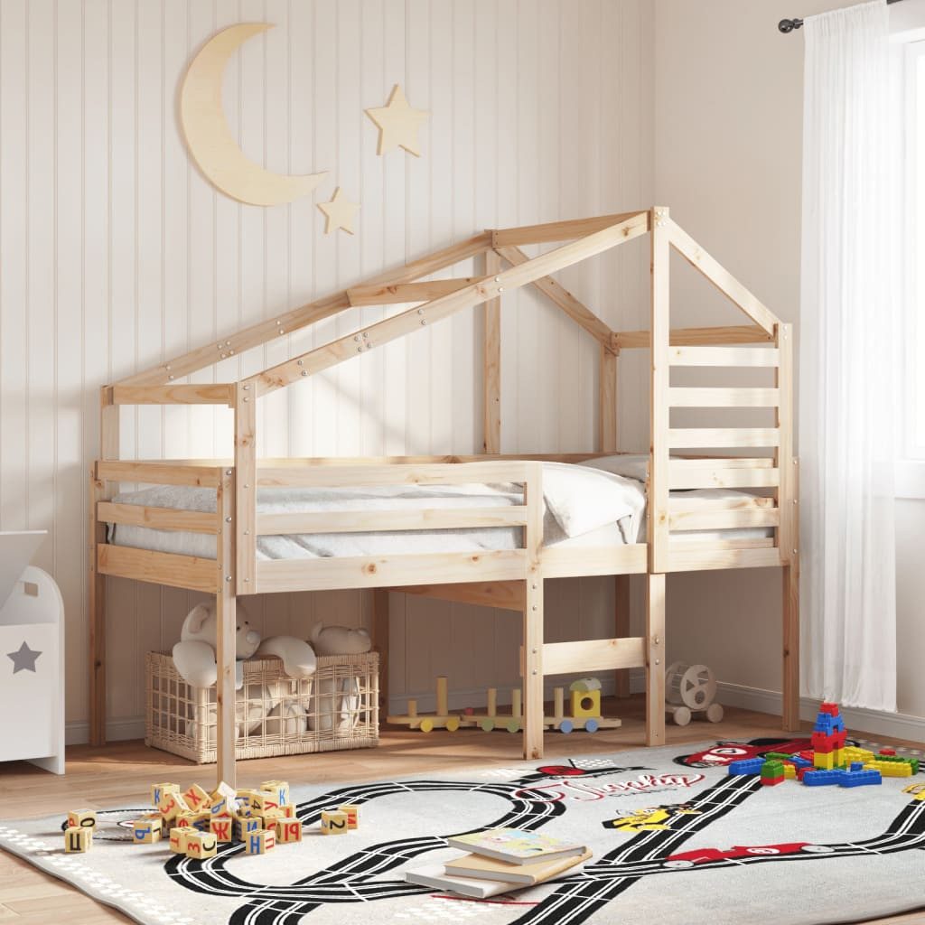 vidaXL Bett Hochbett mit Dach 90x190 cm Massivholz Kiefer