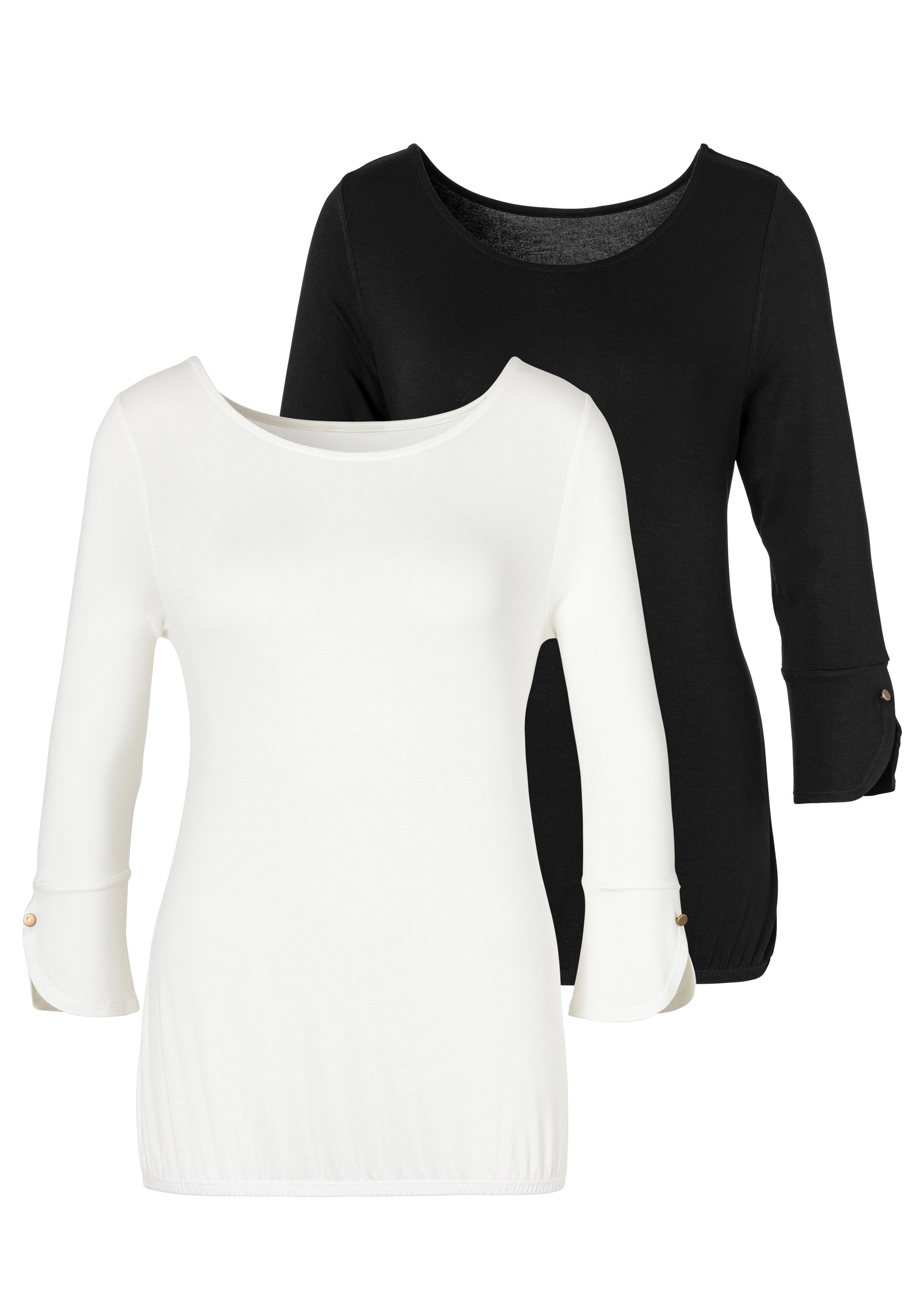 Vivance Rundhalsshirt "mit goldfarbenem Zierknopf am Ausschnitt" 2er-Pack, günstig online kaufen