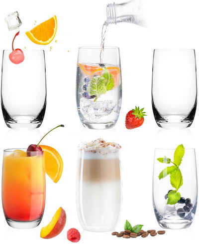PLATINUX Glas Trinkgläser Set 6 Teilig, Glas, 360ml (max. 440ml) Wassergläser Saftgläser Longdrinkgläser
