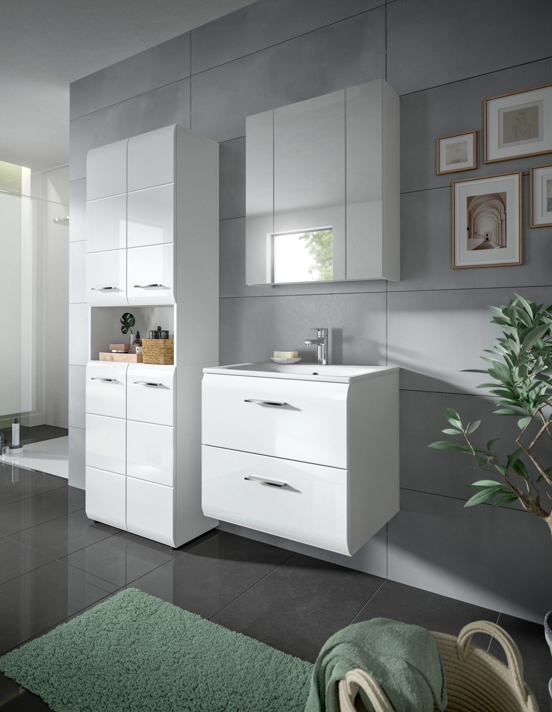 freiraum Badezimmer-Set Ice, in Weiß / Weiß Hochglanz - 135x185x46cm (BxHxT)