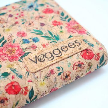 Veggees Geldbörse Veggees Florina - Kork Geldbörse für Damen Groß mit RFID Schutz - Vegane Wallet aus Korkleder - Geldbeutel und Portemonnaie mit Blumenmuster, RFID Schutz