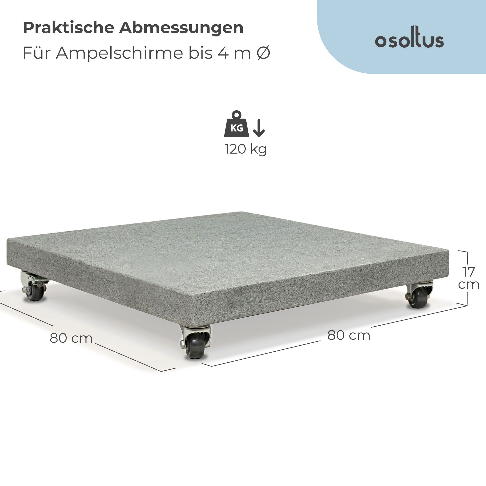 osoltus Betonschirmständer osoltus Granit Schirmständer 120 kg mit 4 Rollen für Ampelschirm
