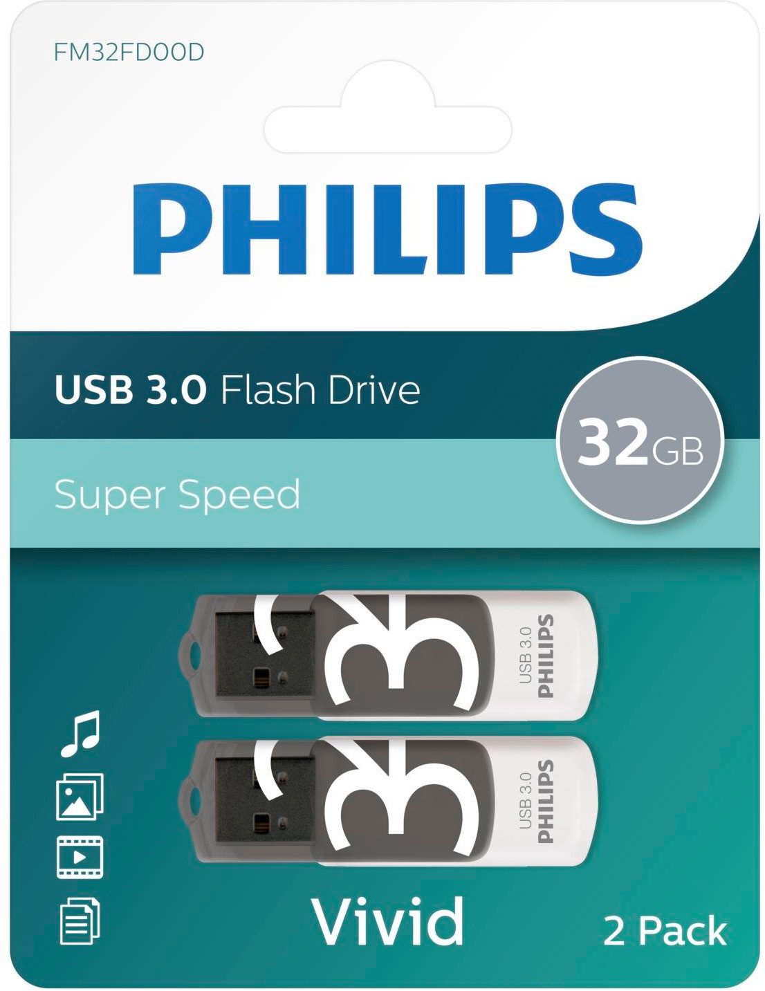 Philips USB Stick 32GB Speicherstick Vivid Edition grau USB 3.0 2er Pack USB-Stick