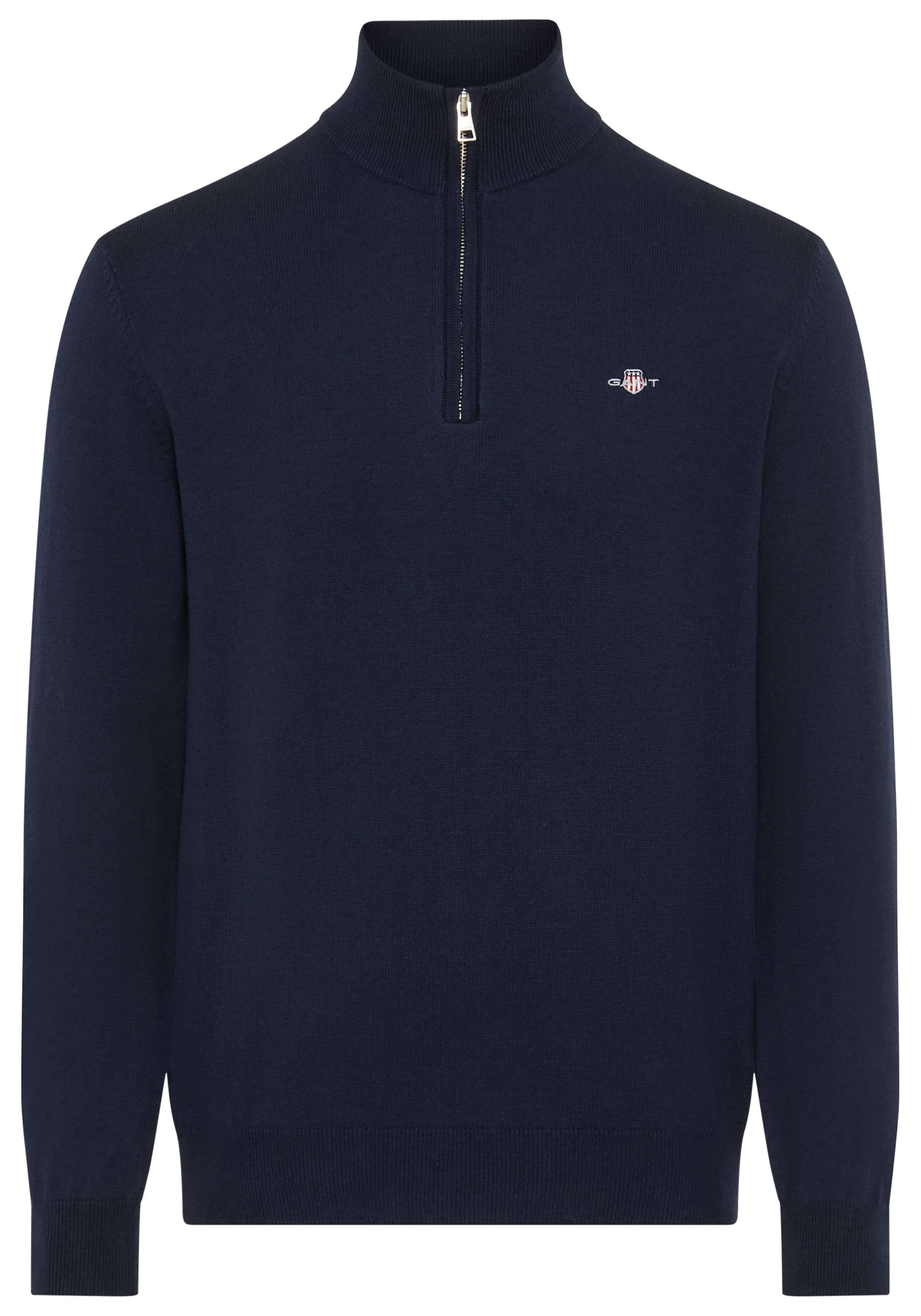 Gant Stehkragenpullover COTTON/WOLL HALF ZIP mit Rippstrick-Details, normale Passform