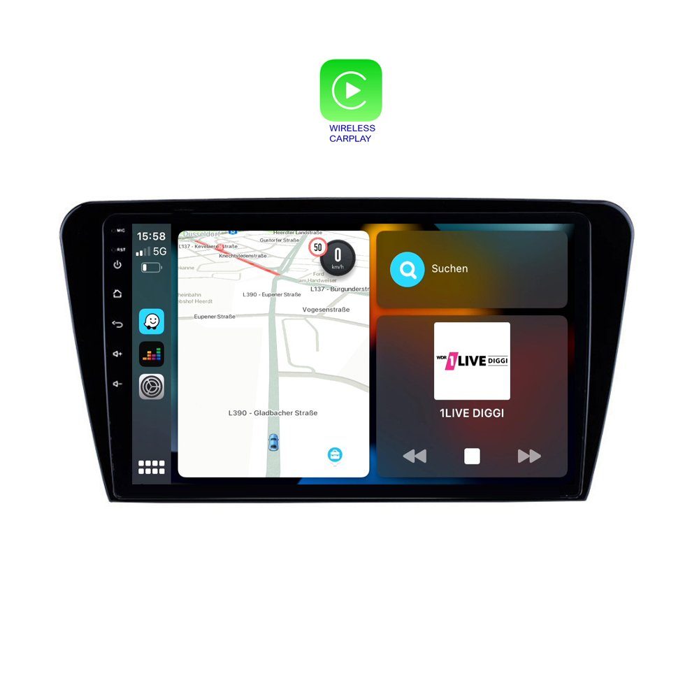 Android 5E TAFFIO Touch Für 3 10" Einbau-Navigationsgerät GPS Skoda III Autoradio Octavia CarPlay