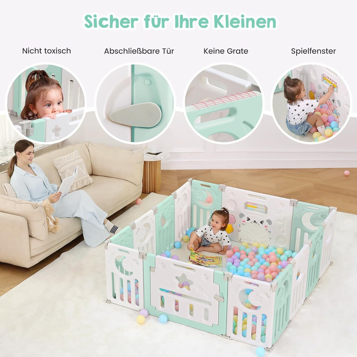 ToteBox Laufgitter Anpassungsfähiger Form mit Spielzeugboard Faltbarer laufstall (set, 14-tlg)