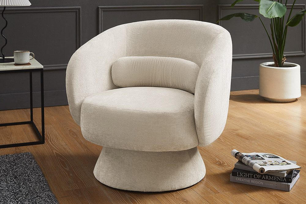 riess-ambiente Drehsessel BOSSA NOVA beige – Chenille, drehbar, Design (Einzelartikel, 1-St), stilvoller Drehsessel mit 360° Funktion – ideal für Wohnzimmer & Büro