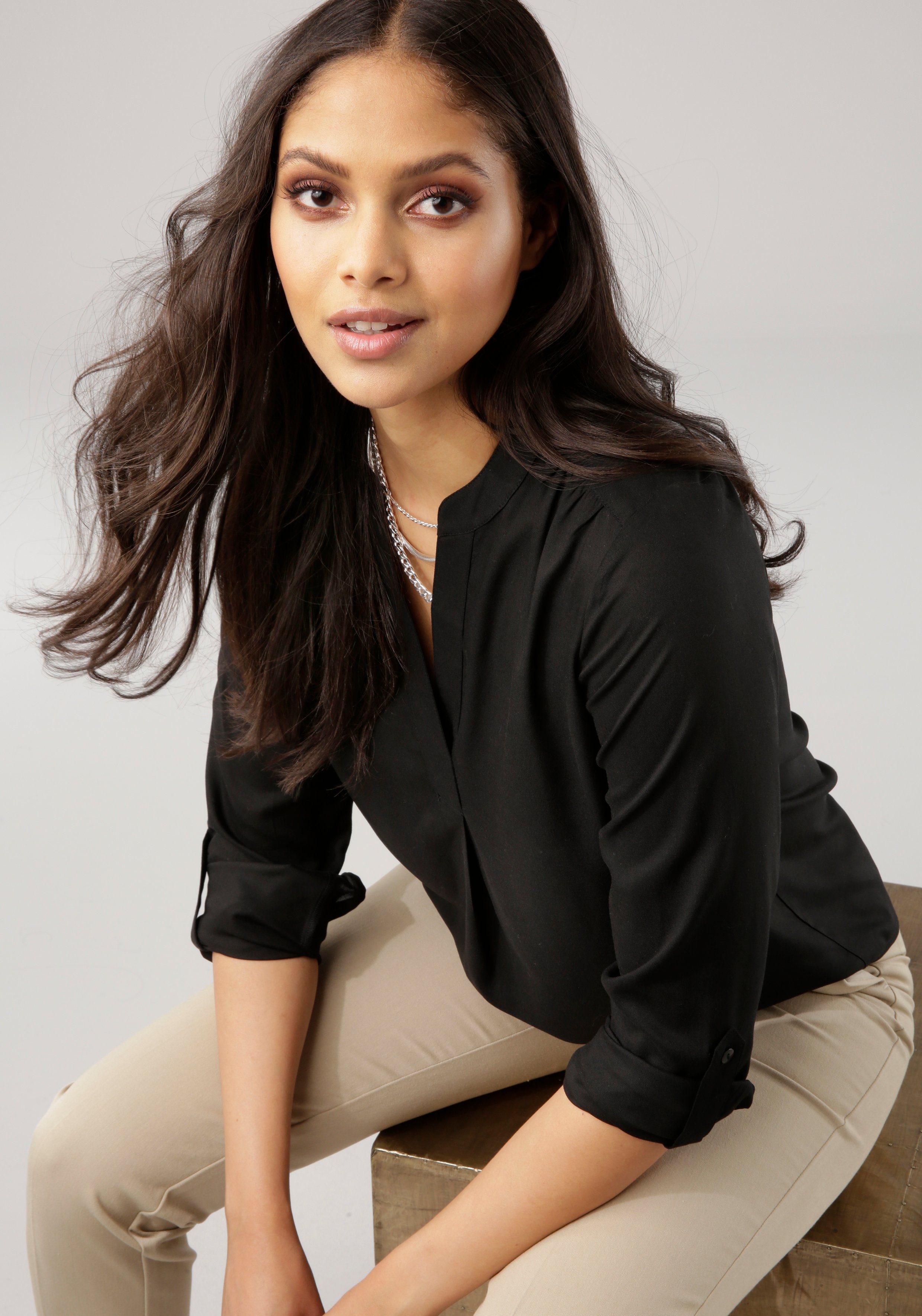 Tamaris Schlupfbluse mit Krempelärmeln und Taschen günstig online kaufen