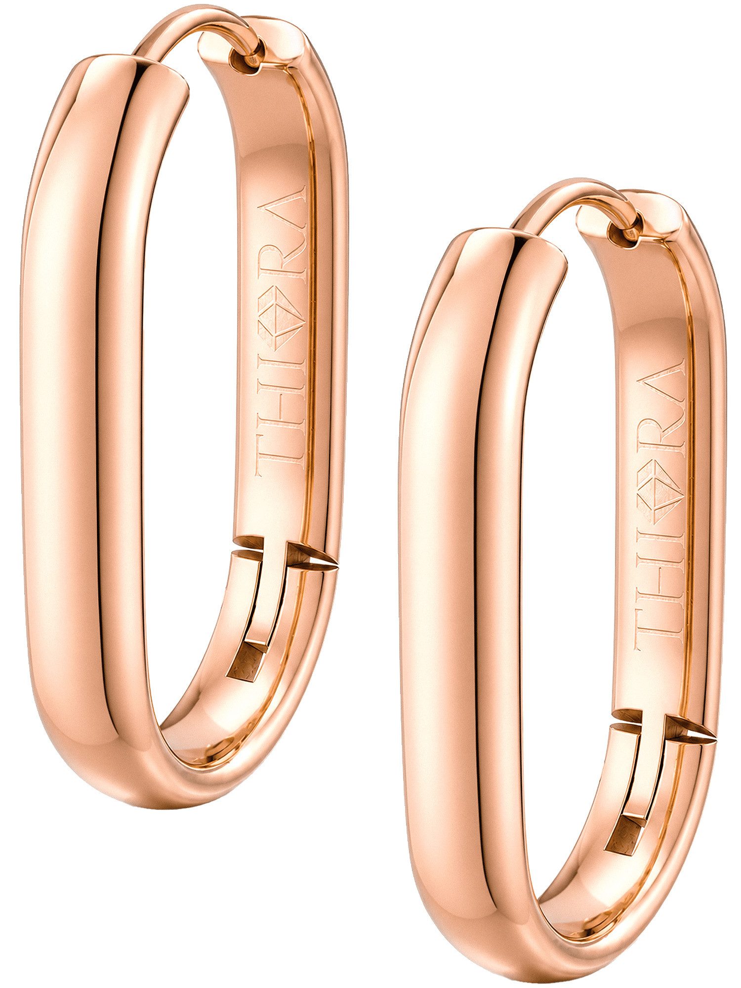 THIORA Paar Creolen Creolen »Helia« Damen, Edelstahl 18k vergoldet, wasserfest, wasserfest, hypoallergen, 25 x 15 mm