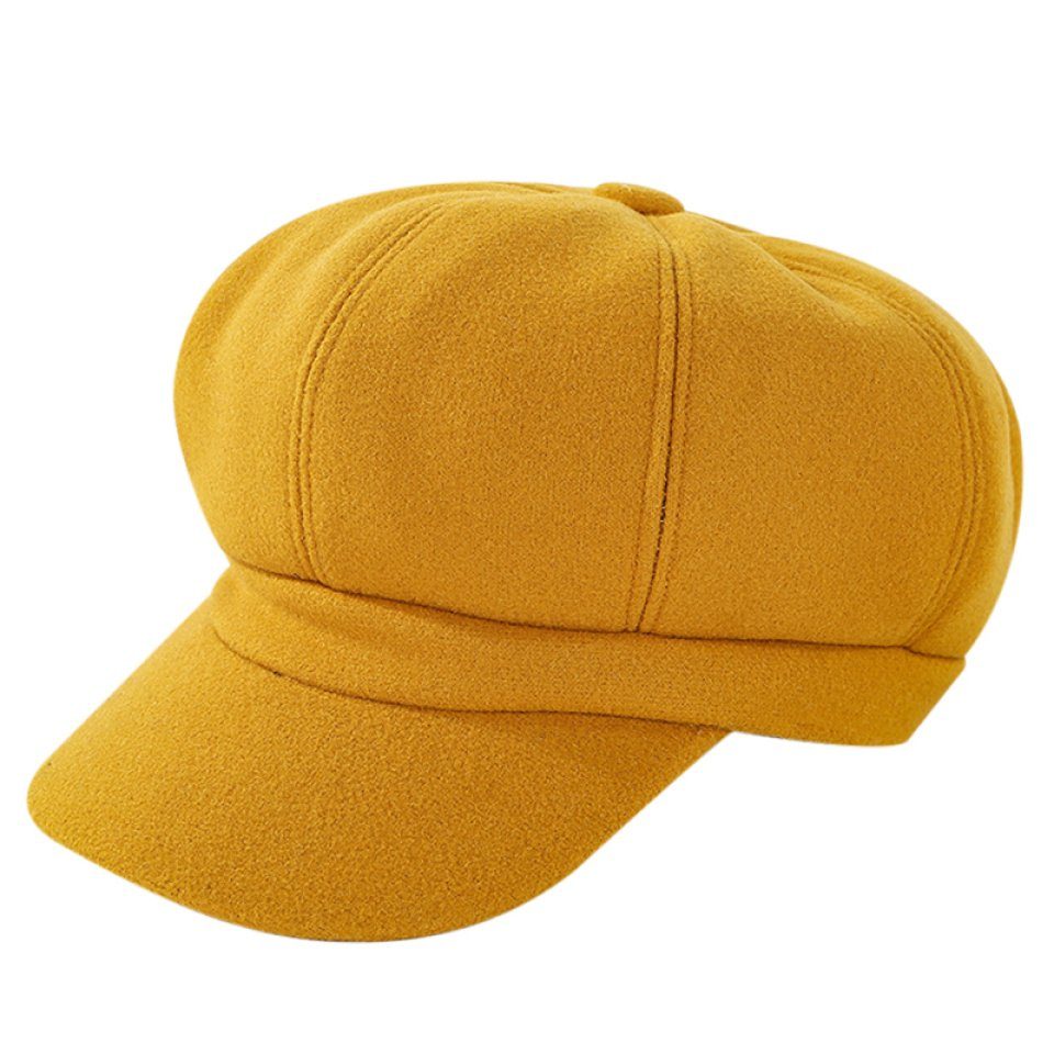Baskenmütze Panel Einfarbig Frauen Mütze Gelb Achteckige Blusmart Zeitungsjunge 8 Hut Woolen