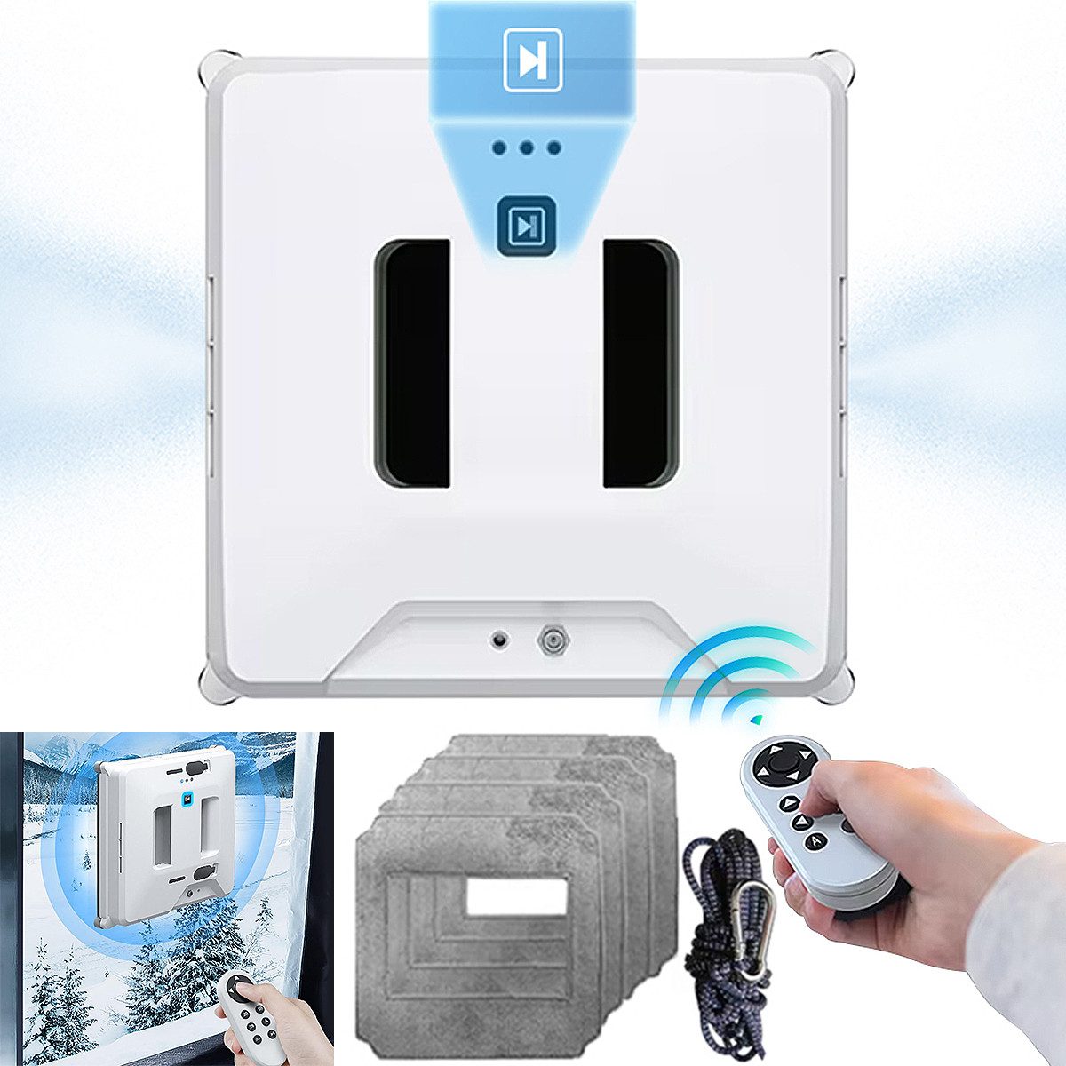 MOPUEA Fensterputzroboter Fensterputzroboter Mit Fernbedienung Und Dual Wasserspray, (Fensterreinigungsroboter Set, Roboter Mit Zubehör Für Glasreinigung) Dual Wasserspray 24V Sicherheit Automatikmodi Fernbedienung