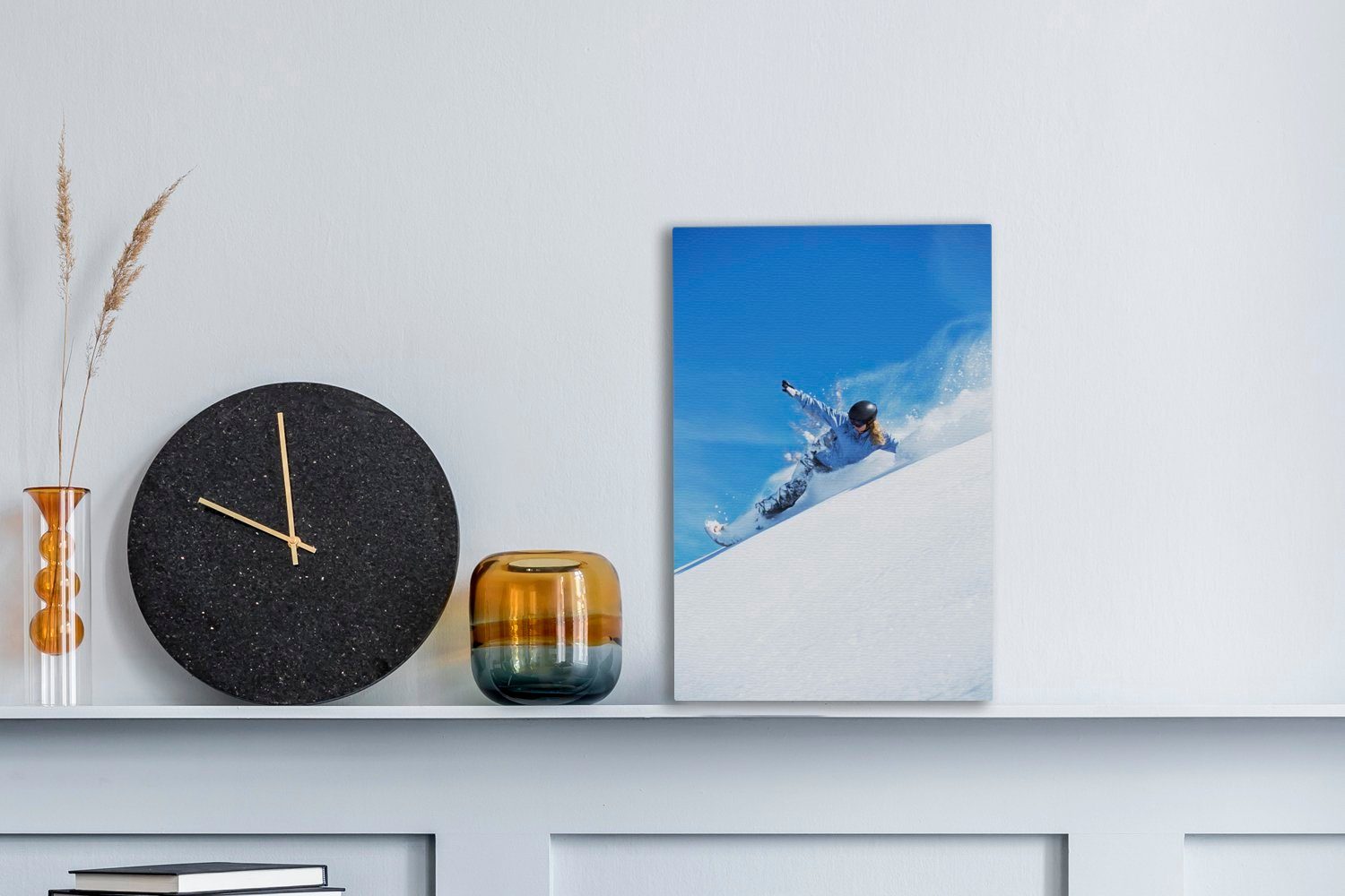OneMillionCanvasses® Leinwandbild Ein Leinwandbild (1 cm in Gemälde, 20x30 St), Berg Snowboarder Tiefe, fertig die bespannt inkl. stürzt einem Zackenaufhänger, von
