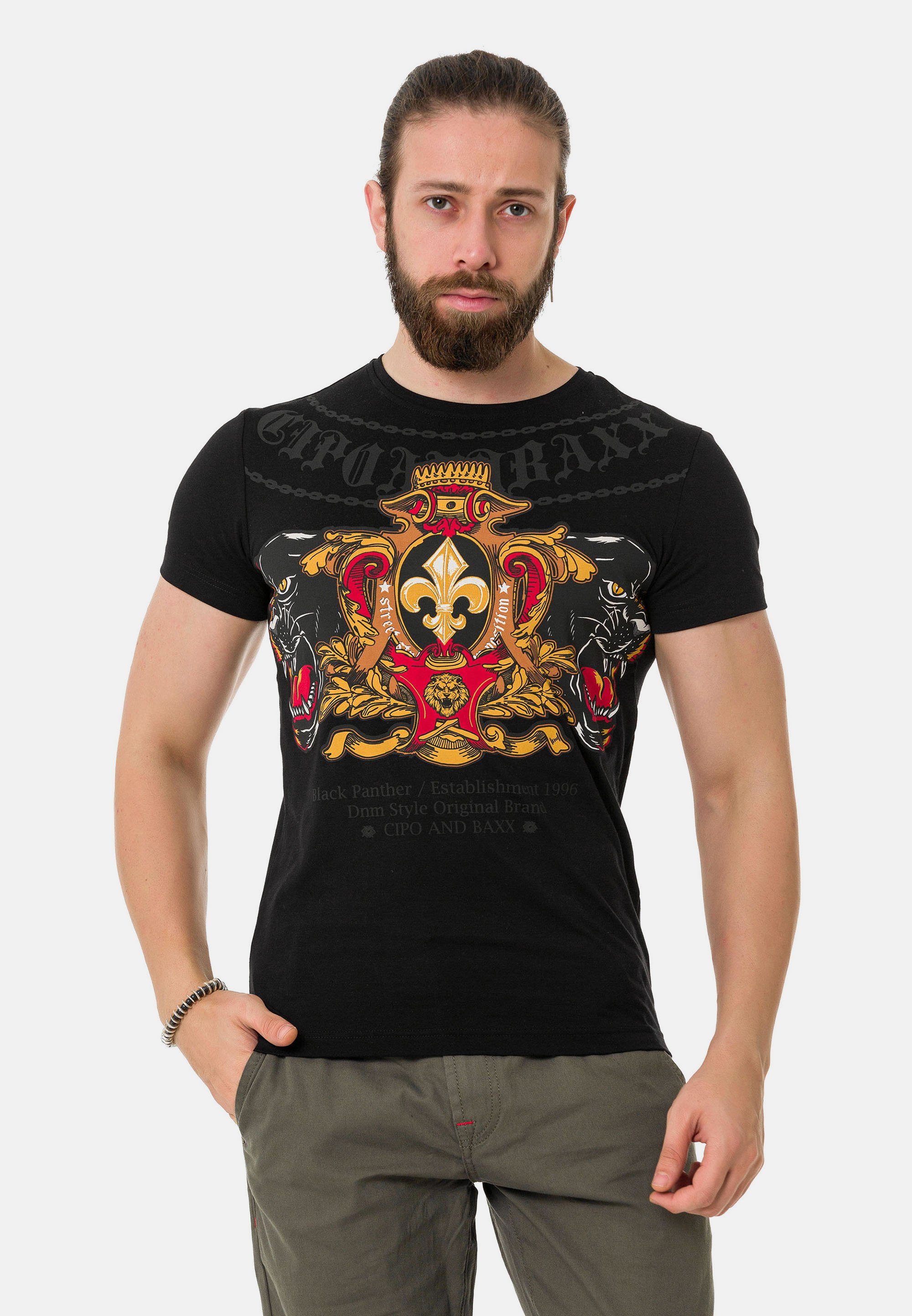 Baxx coolem Frontprint & schwarz T-Shirt Cipo mit