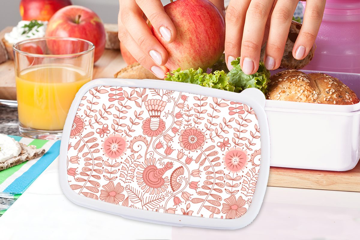 Muster Brotbox - Lunchbox für Blumen Brotdose, Erwachsene, und Kunststoff, Pastell, weiß Jungs Mädchen und - MuchoWow für (2-tlg), Kinder