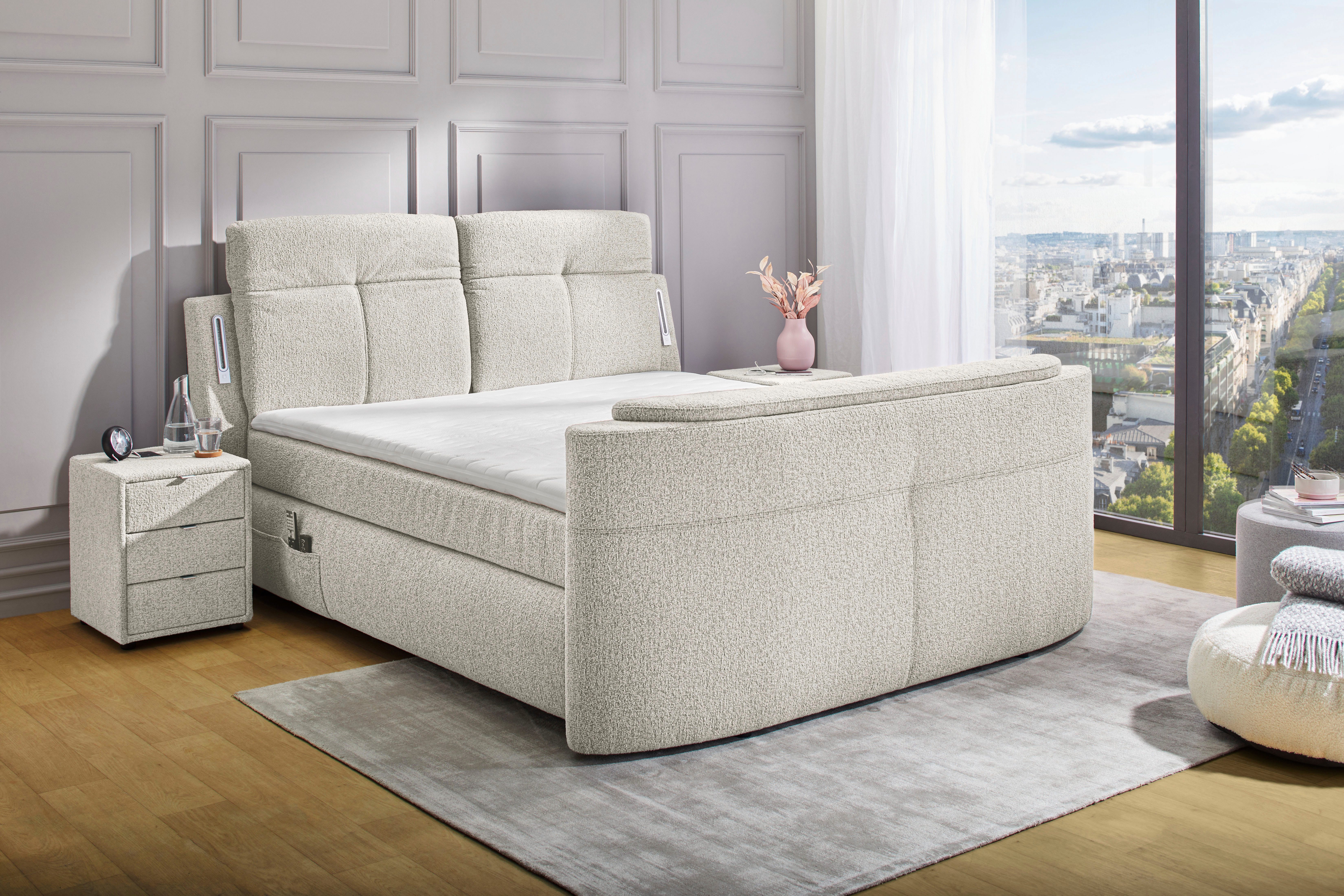 Jockenhöfer Gruppe Boxspringbett Movie Star in der Größe 180x200cm, mit versenkbarem TV-Lift und Fernbedienung, verstellbare Kopfstützen