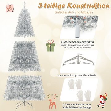 COSTWAY Künstlicher Weihnachtsbaum, 180cm mit 300 LEDs & 790 Spitzen, silber