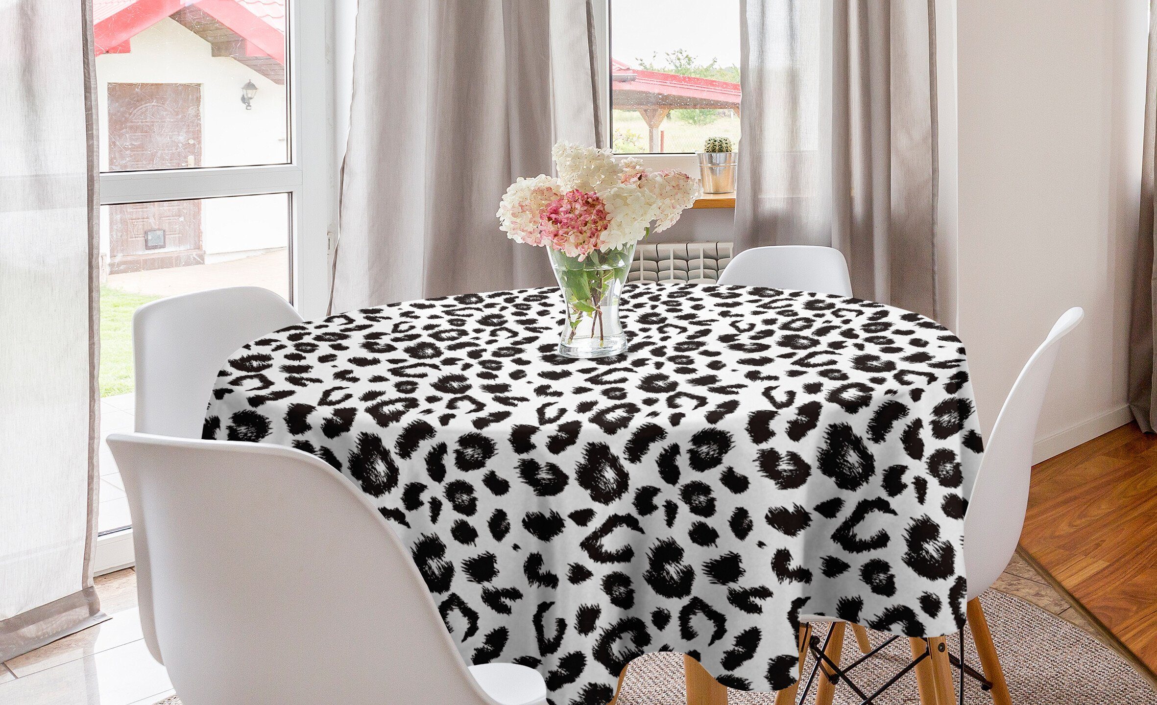 Abdeckung Leopard für Abakuhaus Dekoration, Sketchy Drucken Monochrome Tischdecke Esszimmer Tischdecke Kreis Küche