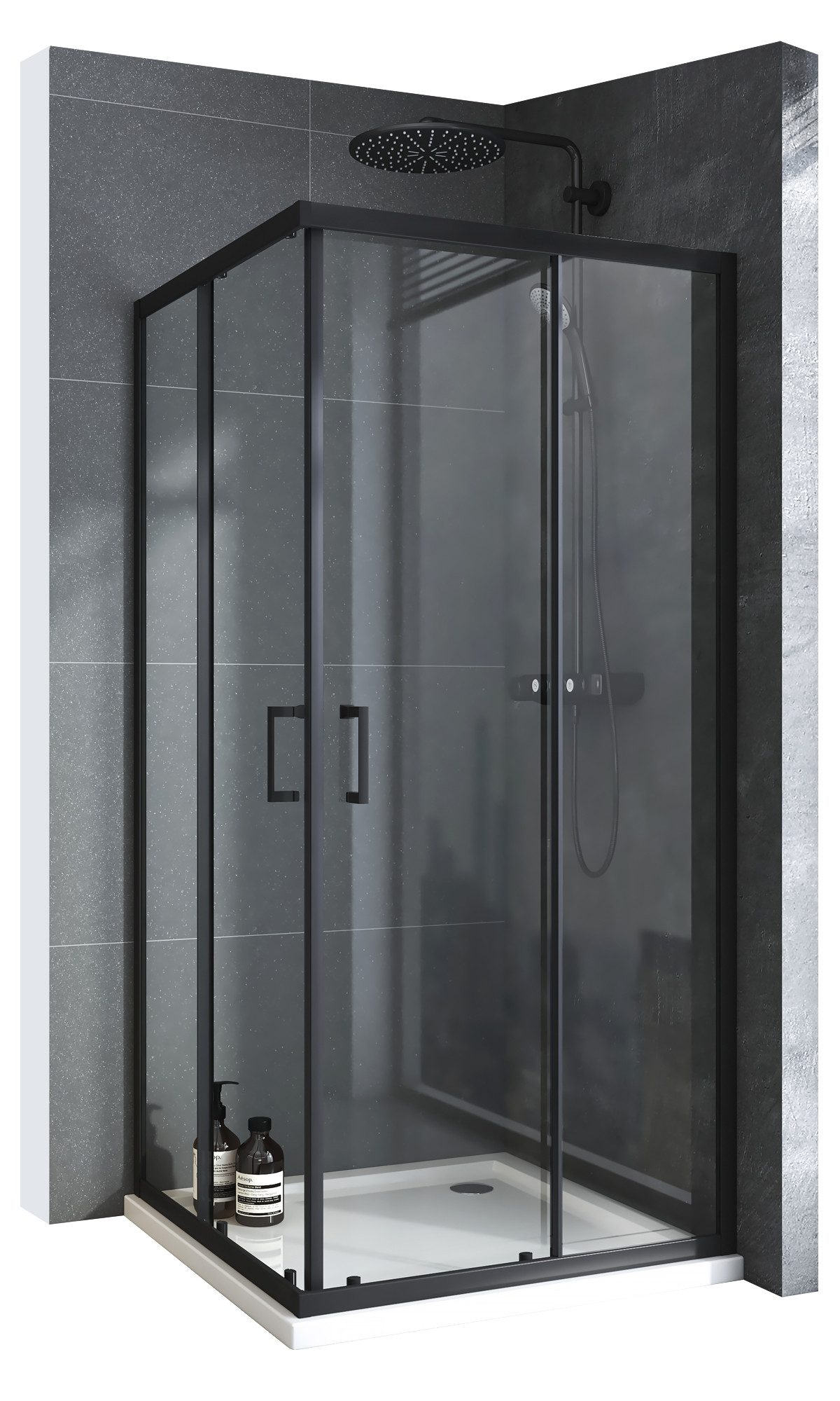 Boromal Eckdusche Duschkabine Schwarz Eckeinstieg variabel, BxT: 90x75 cm, günstig online kaufen