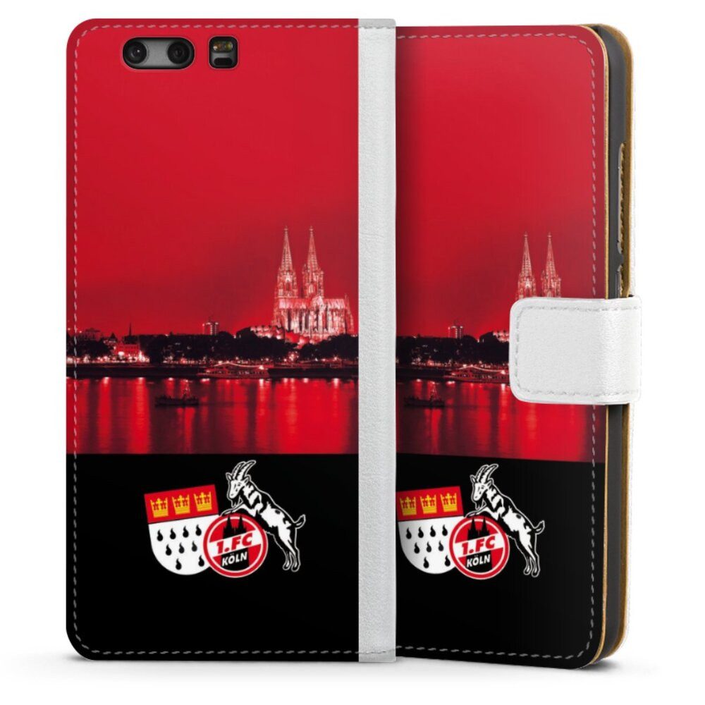 DeinDesign Handyhülle Skyline 1. FC Köln Offizielles Lizenzprodukt Skyline Köln Rot, Huawei P10 Hülle Handy Flip Case Wallet Cover Handytasche Leder