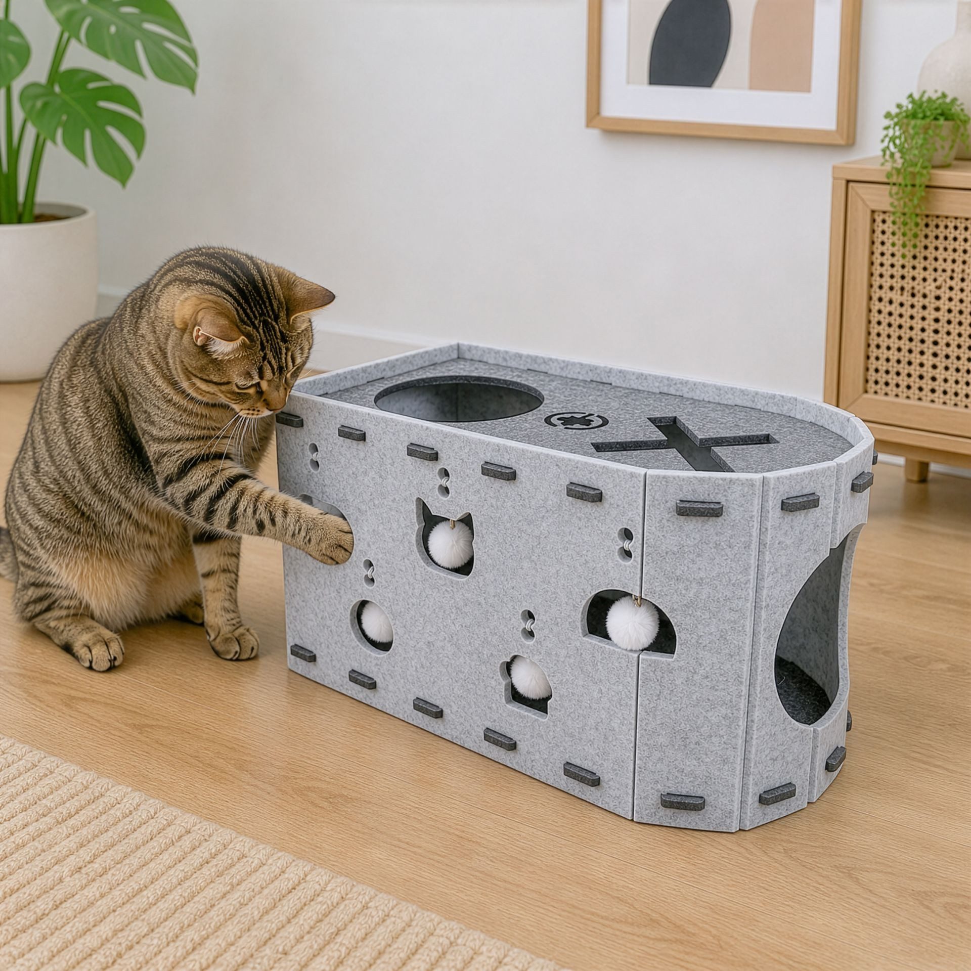 Canadian Cat Company Tierbett Filz Katzenhöhle Cavino, Katzenhöhle, formstabil, Filz mit Greiföffnungen, 52x30x30cm