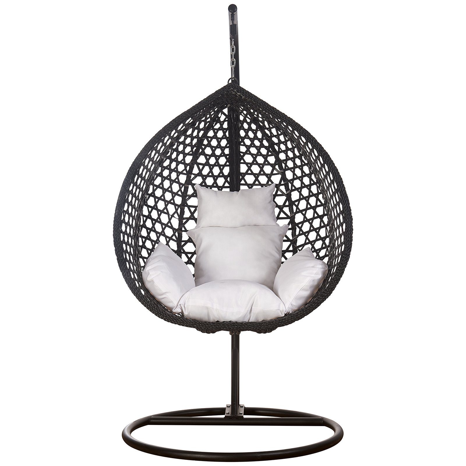 RAMROXX Hängesessel Style Korb Luxus Rattan XXL Schwarz Weiss Relaxkissen Hängesessel mit