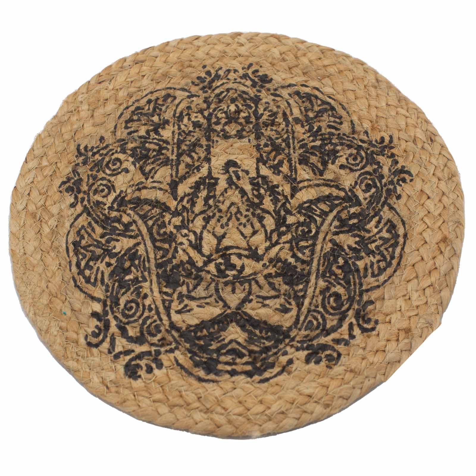 Bali-Homedecor Gartentisch Natürliches Tischset – Jute 30 cm - Hamsa-Druck
