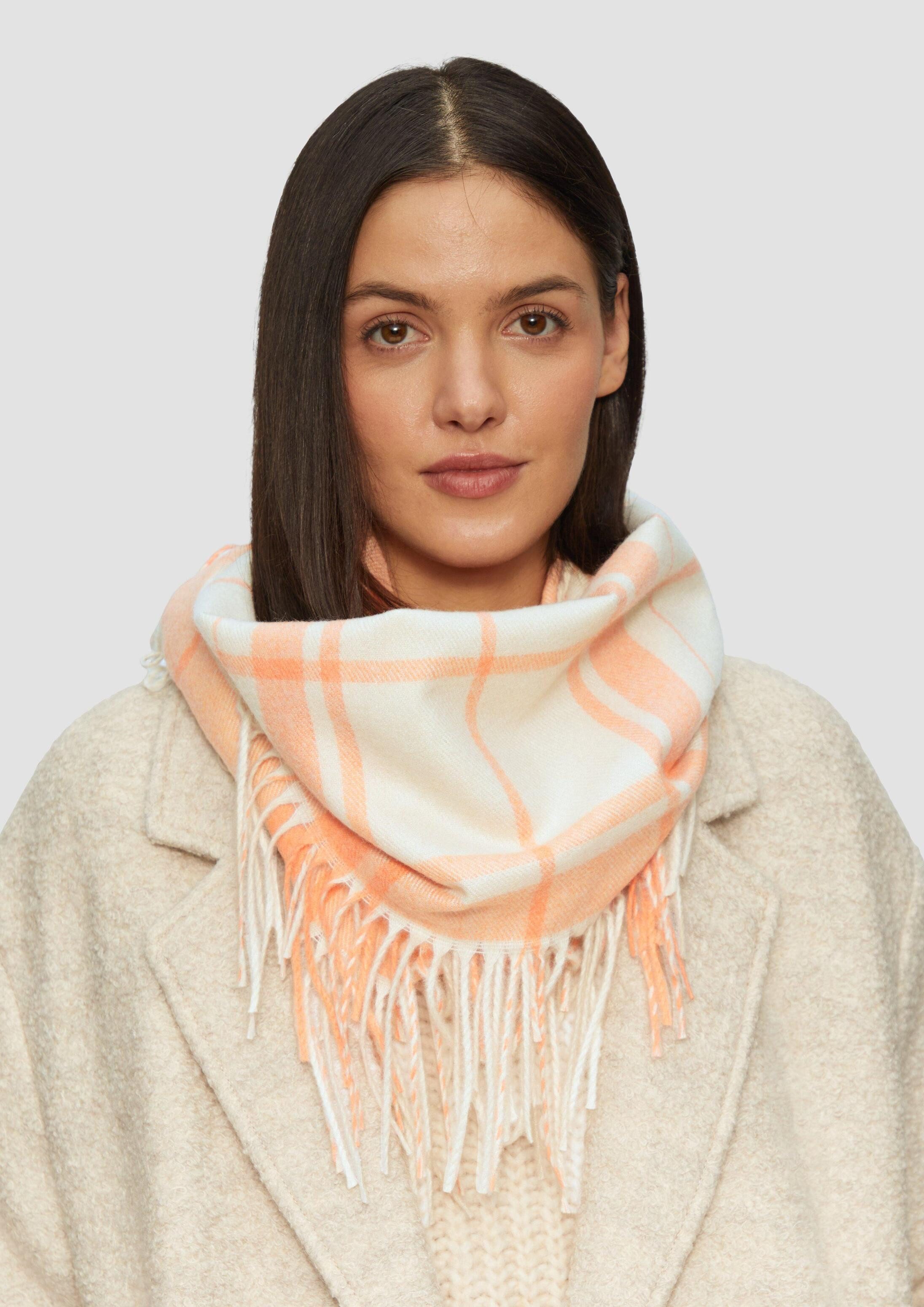 s.Oliver Loop Snood, Karierter Loop-Schal mit Fransen