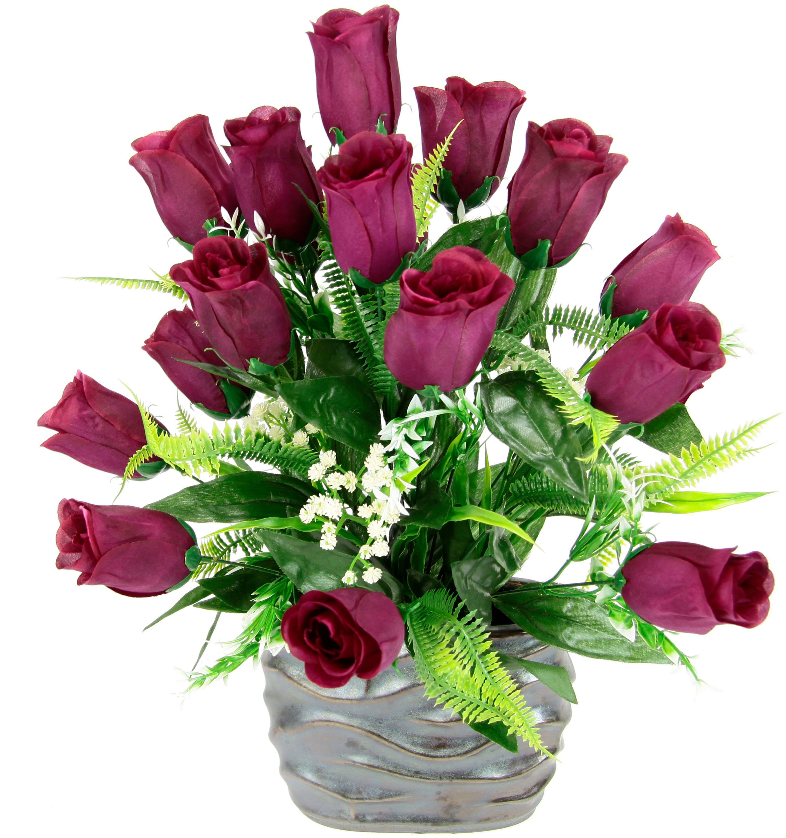 Kunstblume Rosen-Arrangement in Vase aus Blumengesteck Höhe 49 Tischdeko Keramik cm, Seidenblumen Kunstrosen Rosenstrauß I .GE.A., Hochzeitsdeko Dekoblumen