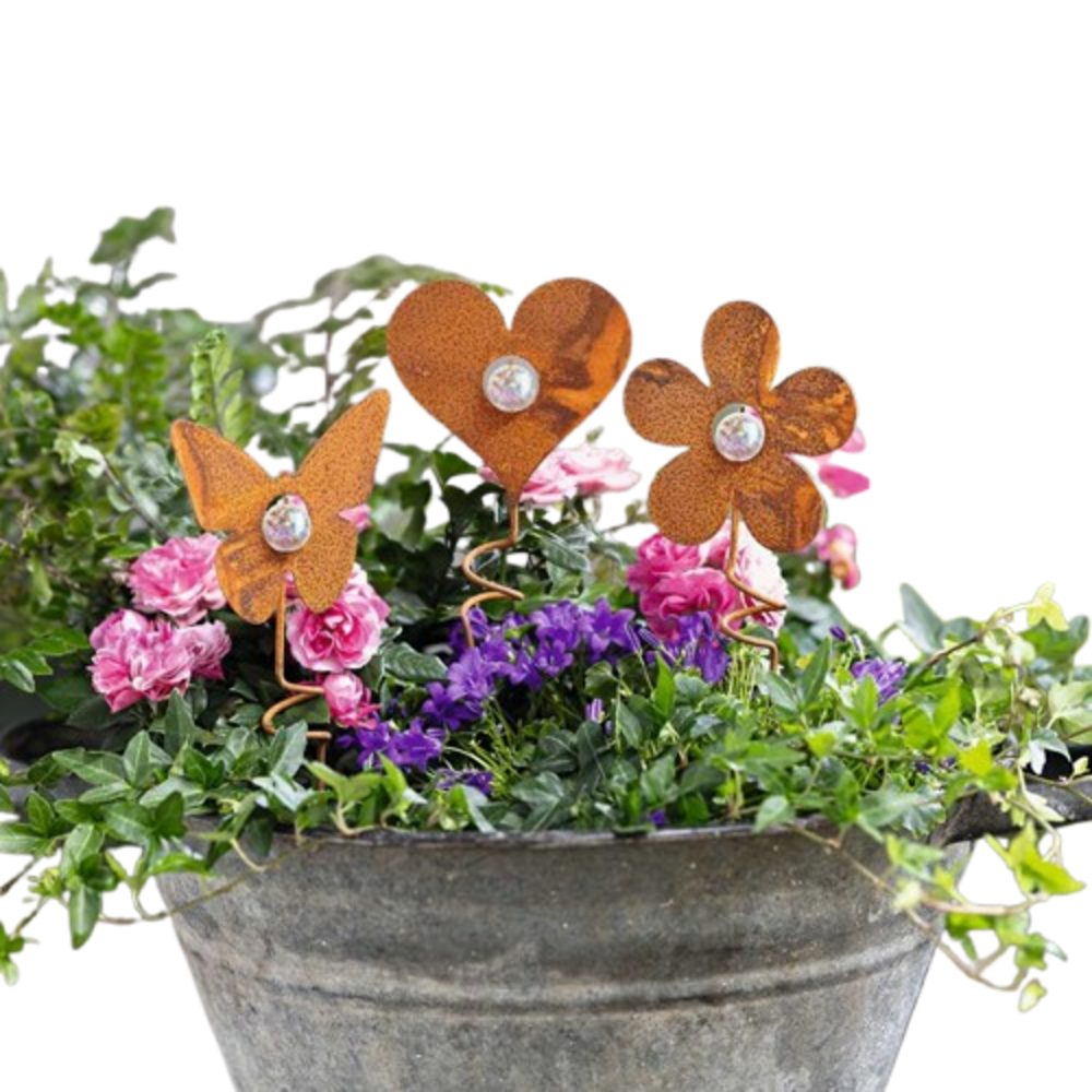 Home-trends24.de Gartenstecker Gartenstecker Rostoptik 3er Set Garten Figur Blumenstecker Deko