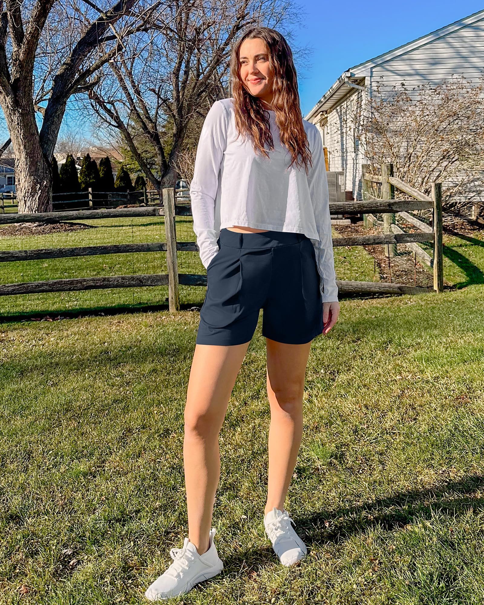 G4Free Shorts Damen Kurze Hose Sommer, Sporthose Laufshorts Elastischer High Waist Trainingshose mit Taschen – Bild 3 von 5