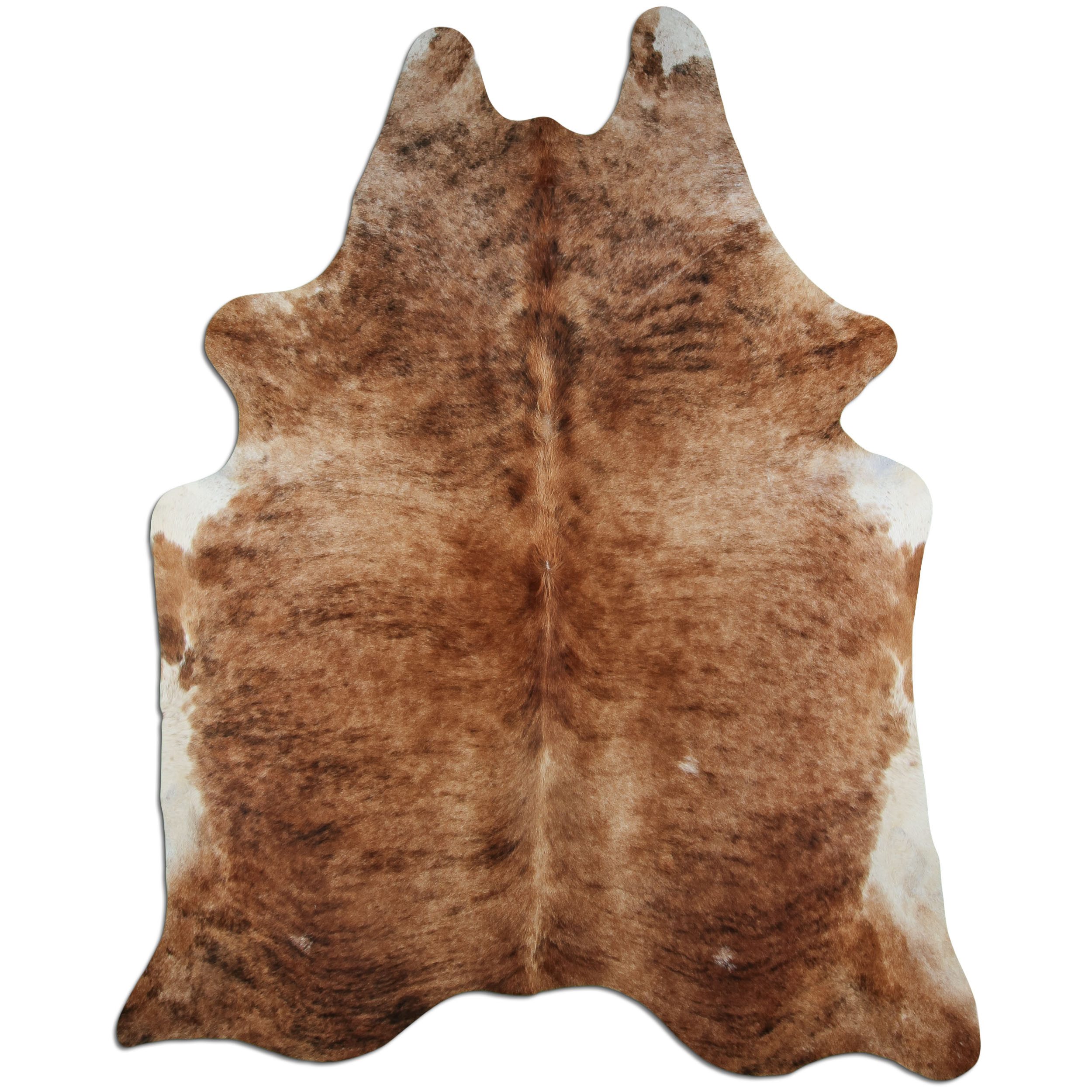 Livorio Fellteppich L215 x B180 cm - braun schwarz weiß, Kuhfell, Premium Kuhfell Teppich, Rinderfell, Echtfell, beige brindle