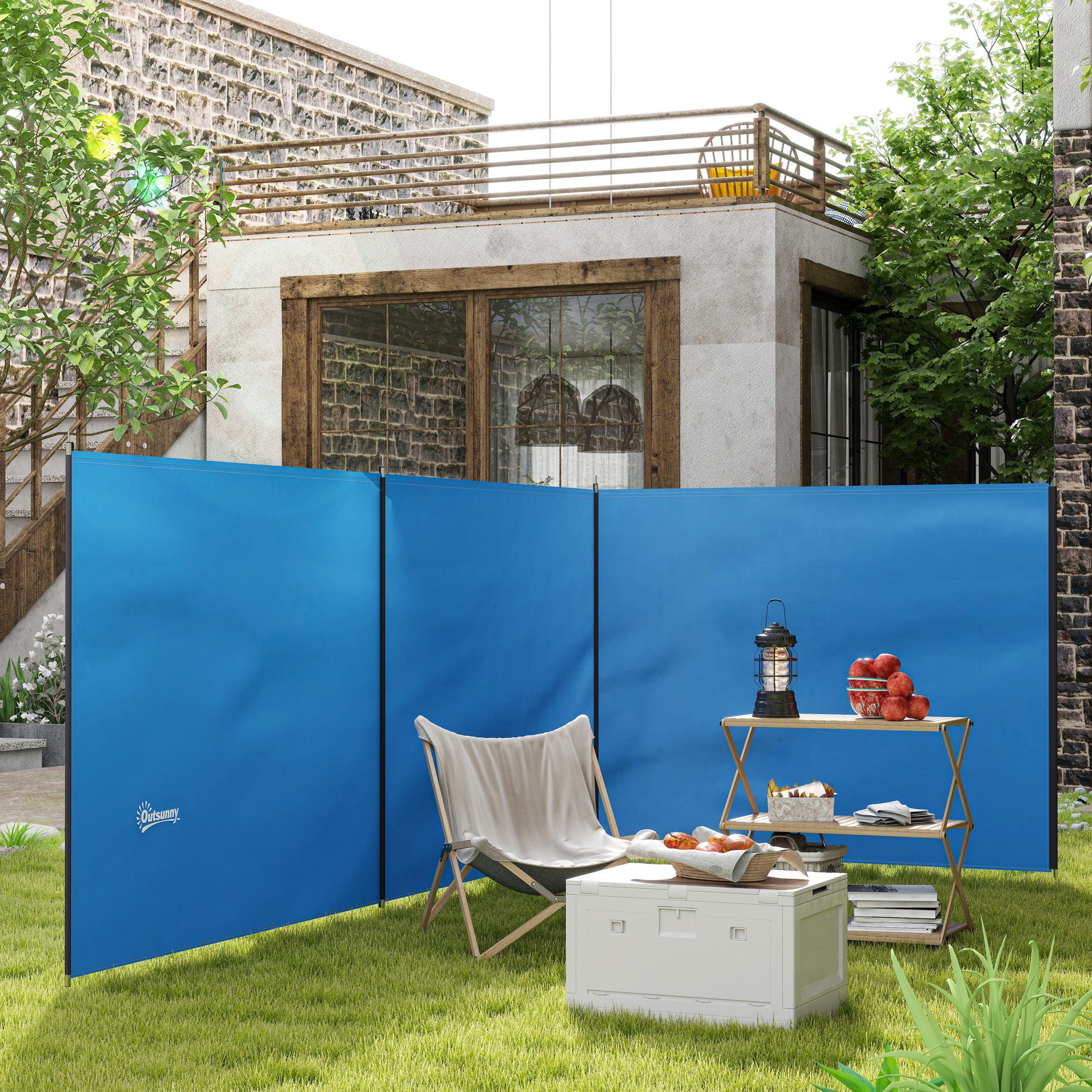 Outsunny Windschutz Camping Sichtschutz mit 4 Stahlstangen Tragetasche, Personen: 0 (Camping Sichtschutz, 1 tlg., Strandschutz), für Camping Garten, Strand, Terrasse 540 x 150 cm Blau
