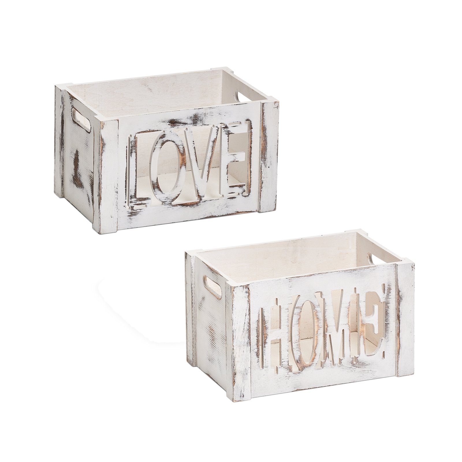 HTI-Living Holzkiste Aufbewahrungskisten Love und Home 2er-Set (Set, 2 St., 2x Aufbewahrungskisten), Aufbewahrungsboxen