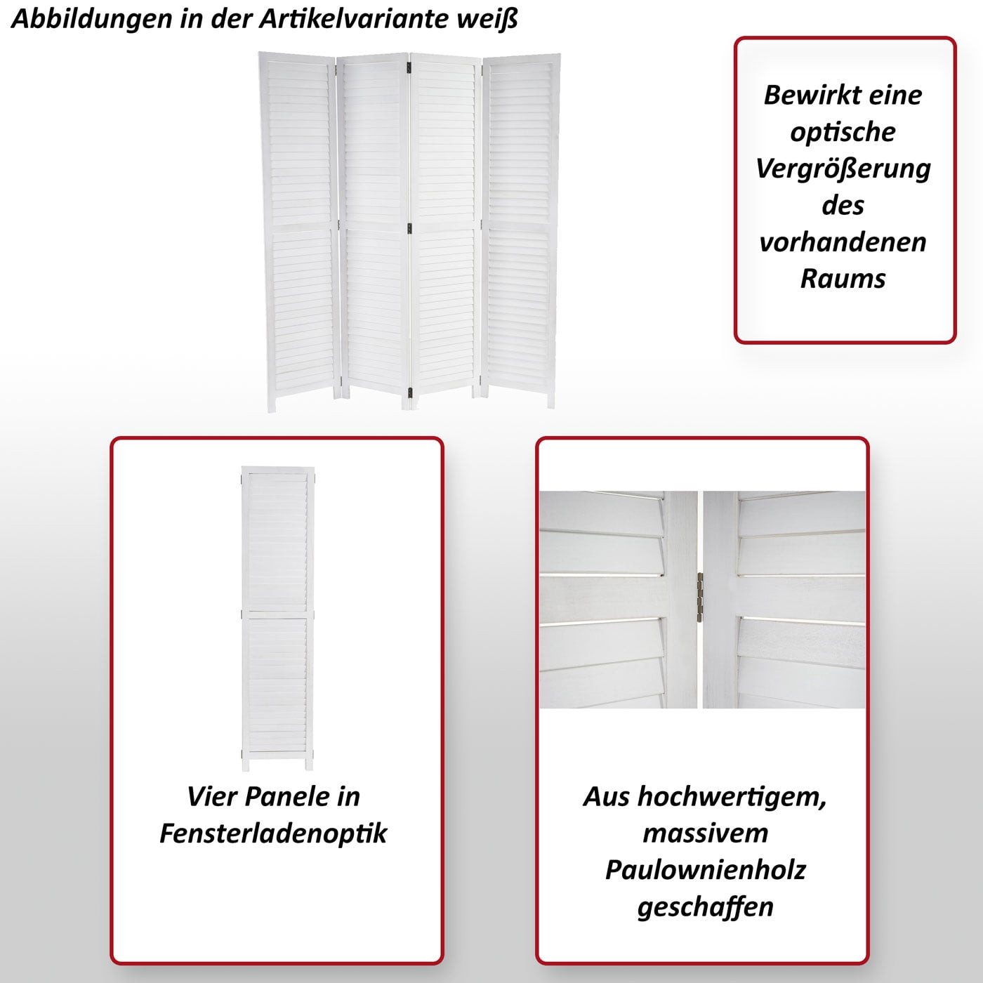 MCW Paravent MCW-C30-4, Optische Vergrößerung des vorhandenen Raums, 4 Paneele