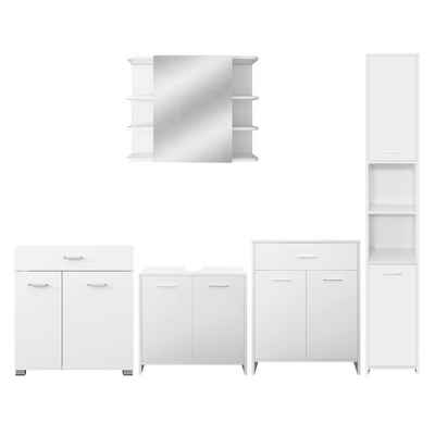 ML-DESIGN Badezimmer-Set Komplettset Spiegelschrank Badezimmerschrank, (5-Teilig), 5er Set Modern Weiß Holz viel Stauraum