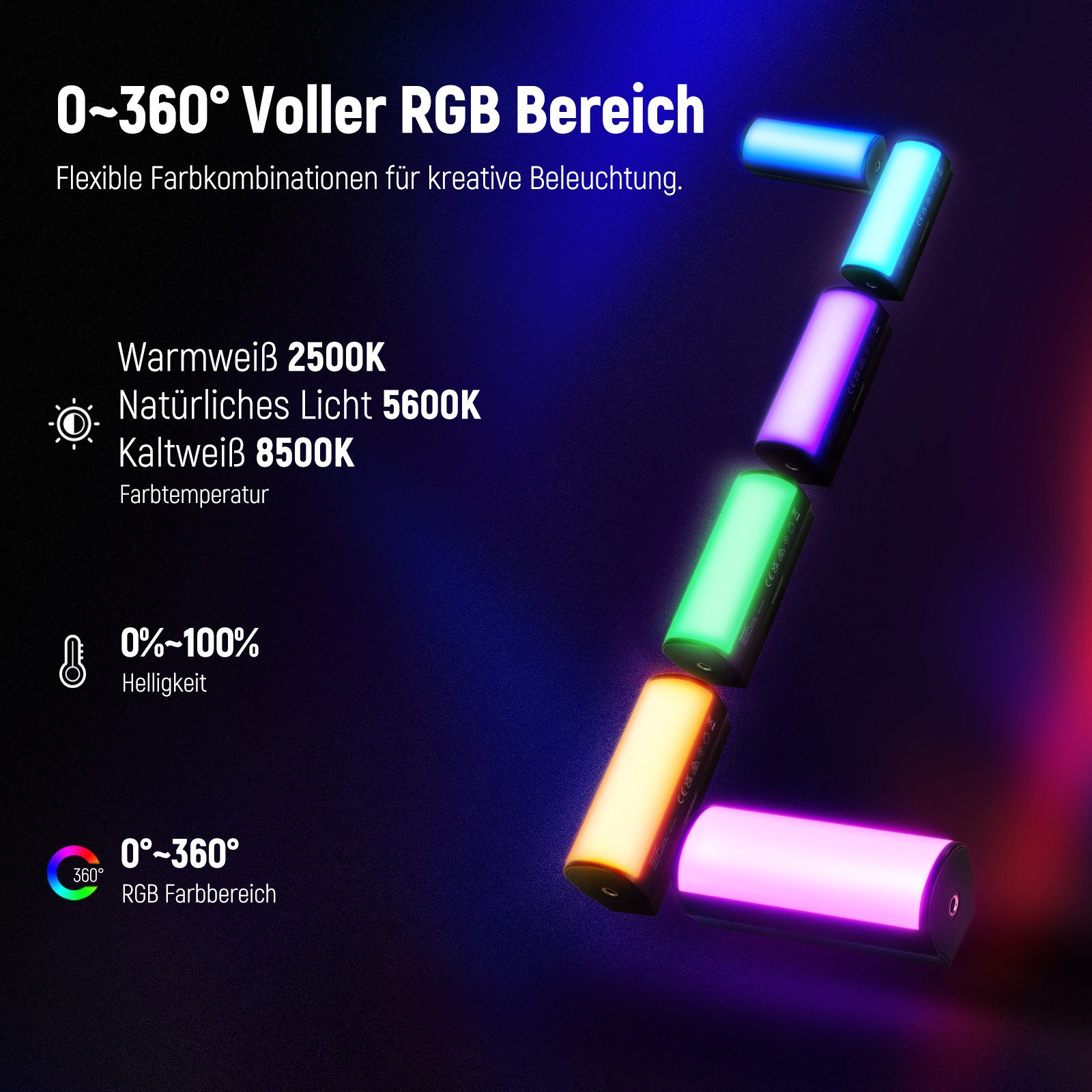 Neewer Videoleuchte TL96RGB 2x LED Lichtstab, RGB, dimmbar, für Video/Vlog, Energie Efizienz Label (A bis G):G