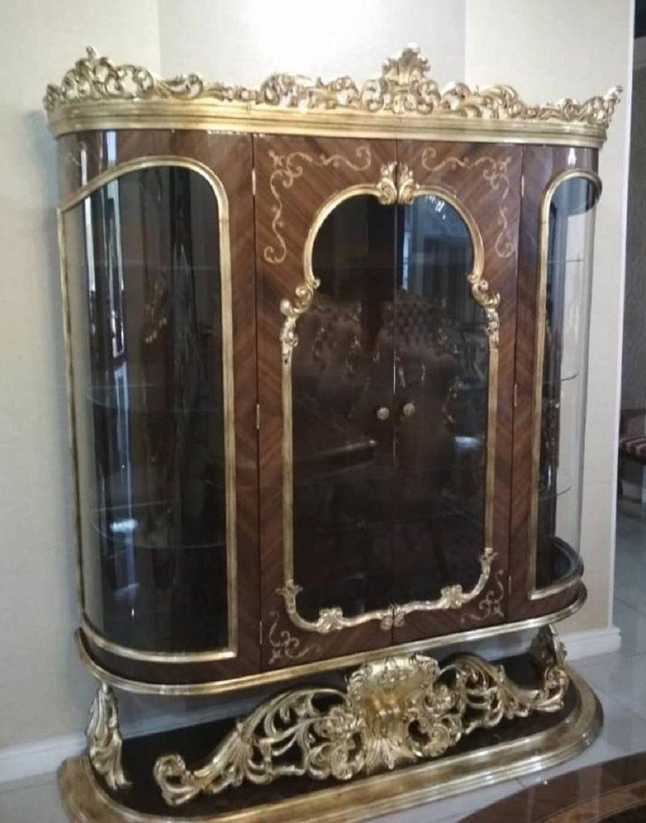 / 2 Gold - Handgefertigte mit Padrino Barock Vitrinenschrank Möbel Antik Prunkvoller Braun Casa Vitrine Massivholz Türen Barock Luxus - Vitrine